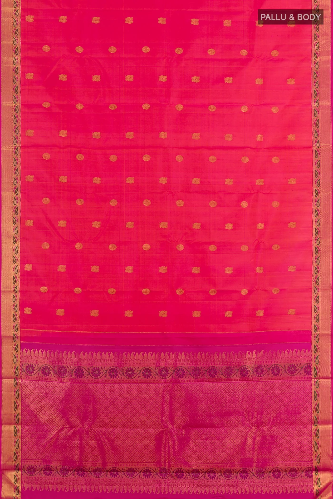 Orange with Pink Color Kanchipuram Silk Saree - Image 3