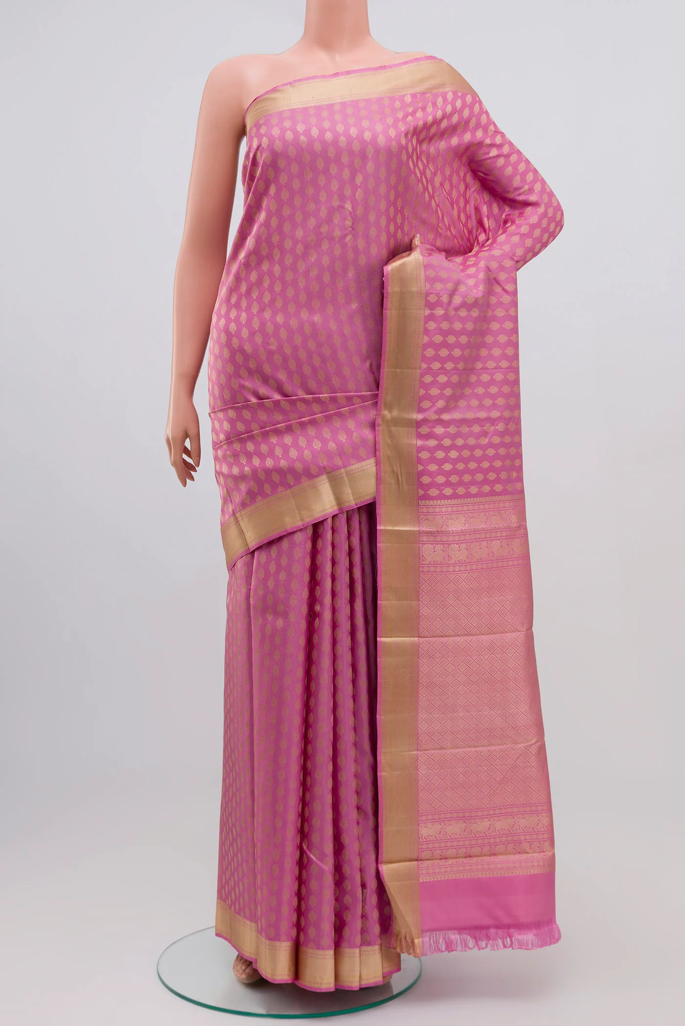 Rose pink Kanchipuram Silk Saree