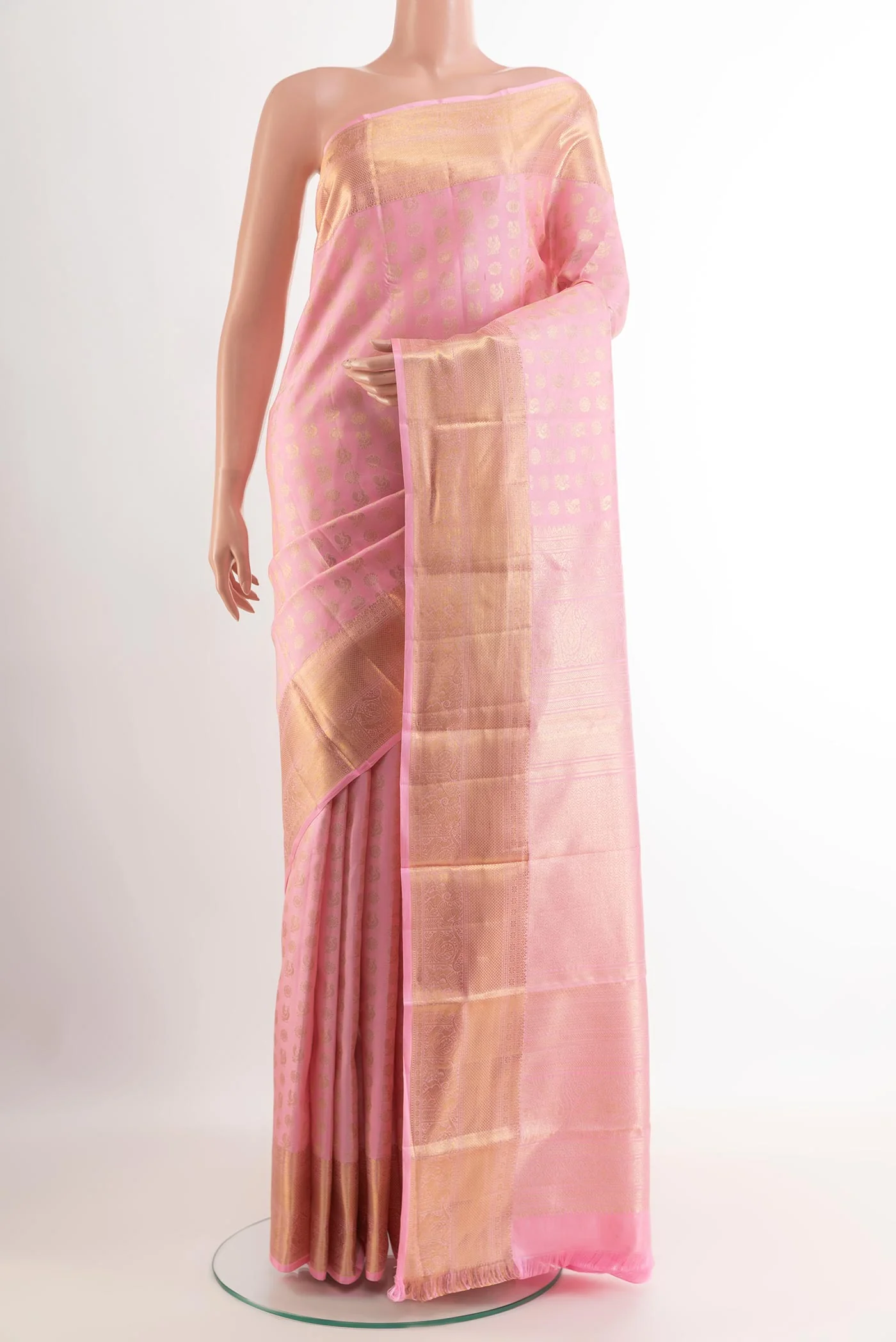 Rose pink Kanchipuram Silk Saree