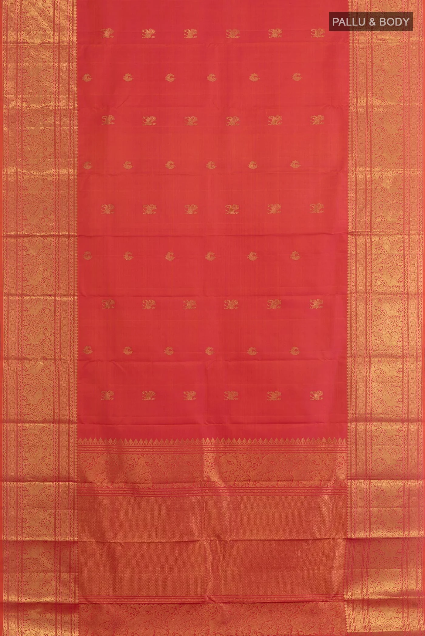 Pink with Orange Color Kanchipuram Silk Saree - Image 3