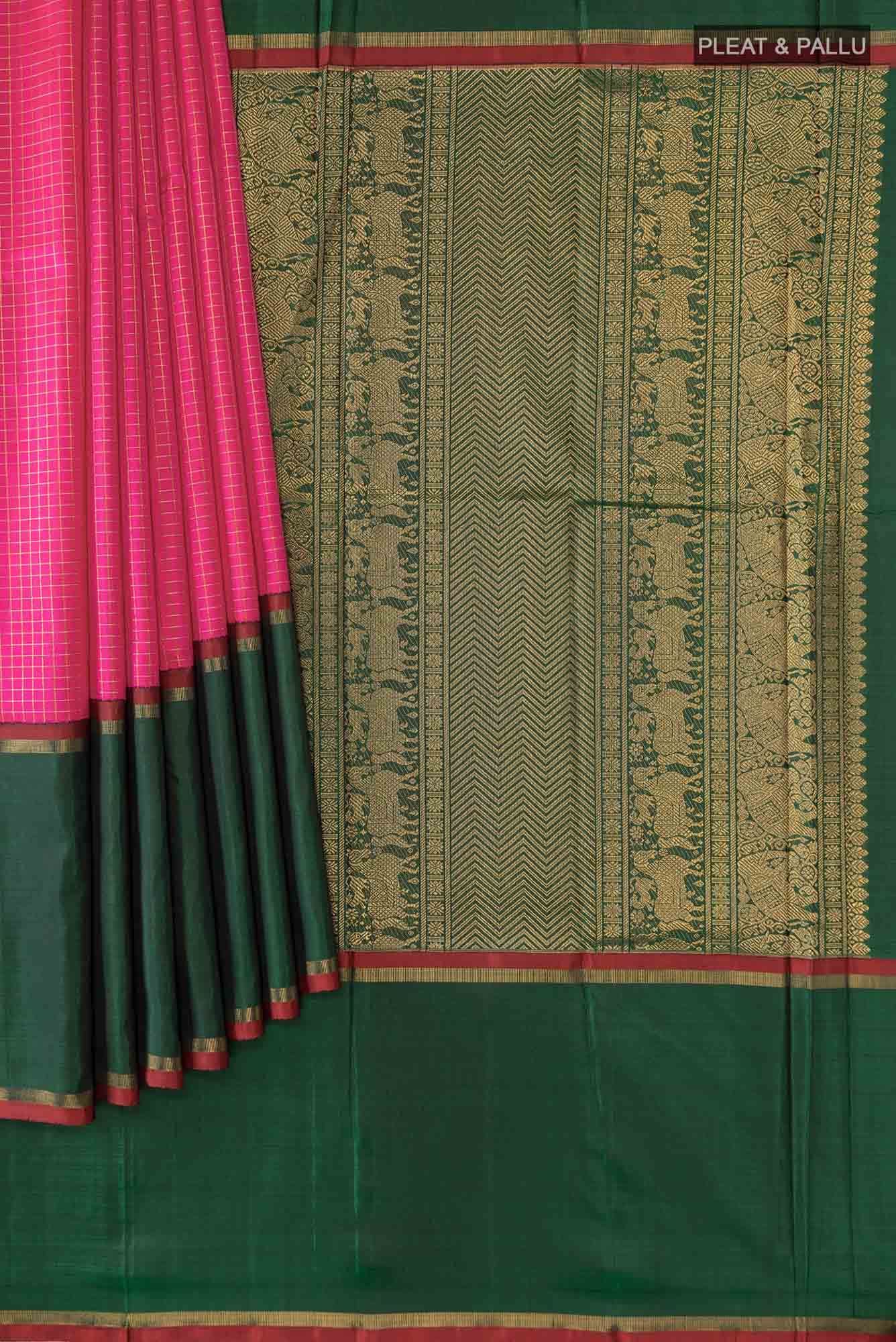Pure Silk Pure Zari Pink Kanchipuram Saree - Image 8