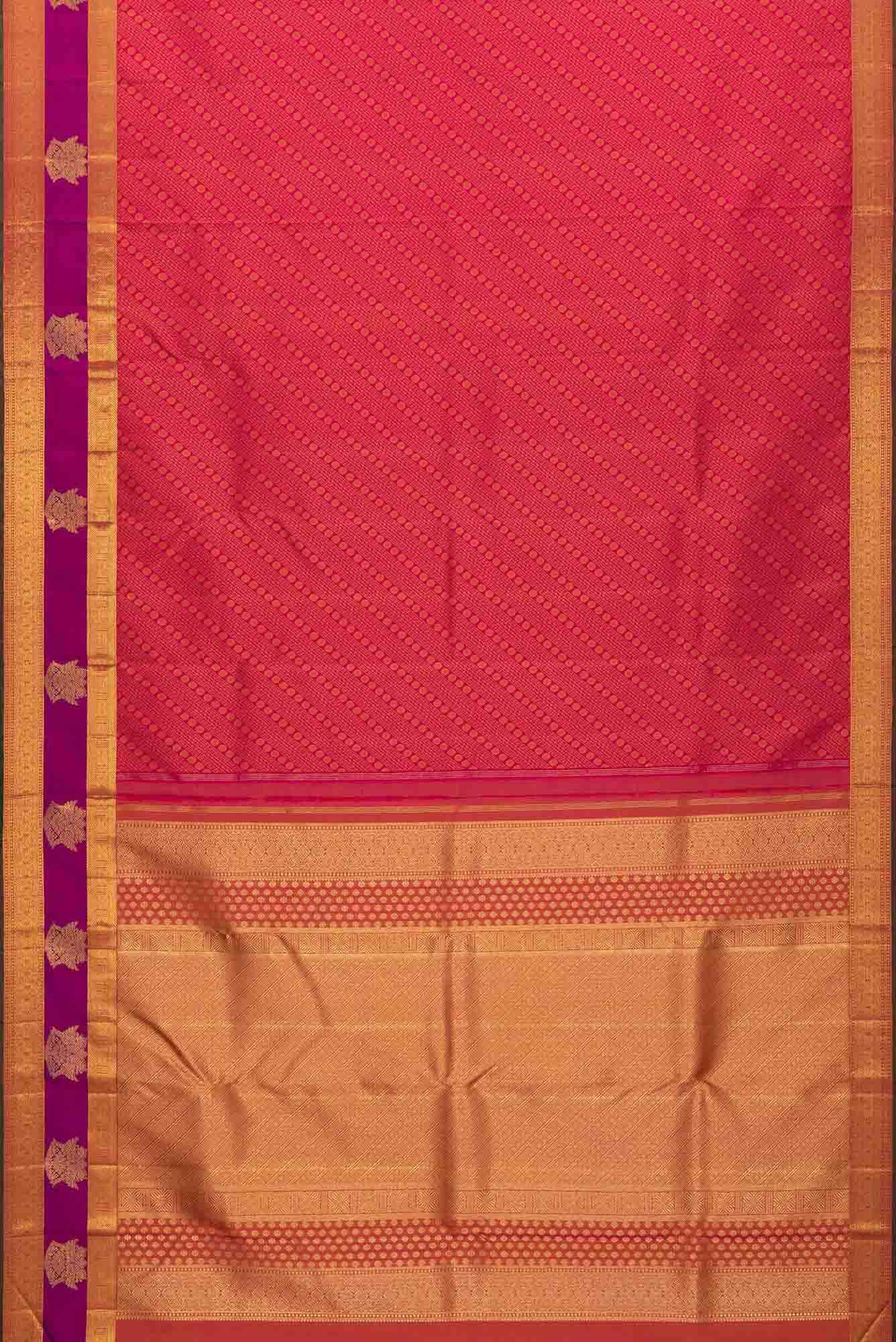 Pure Silk Pure Zari Pink Dual Tone Kanchipuram Saree - Image 4