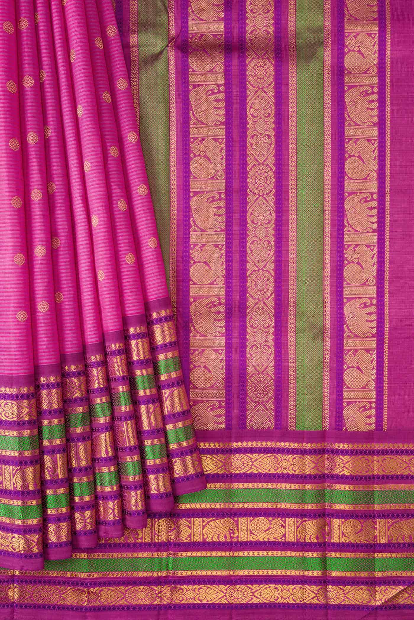 Pure Silk Pure Zari Pink Kanchipuram Saree - Image 8