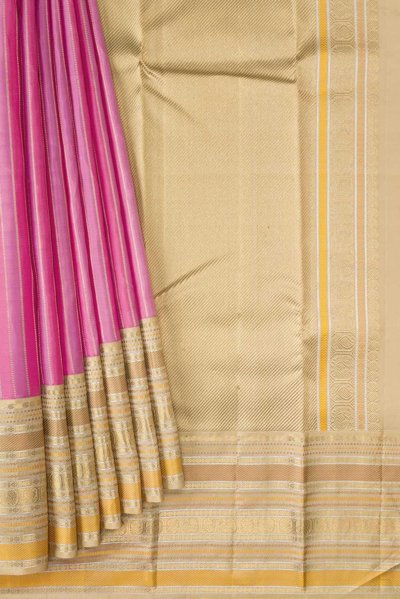 Pure Silk Pure Zari Pink Kanchipuram Saree - Image 2