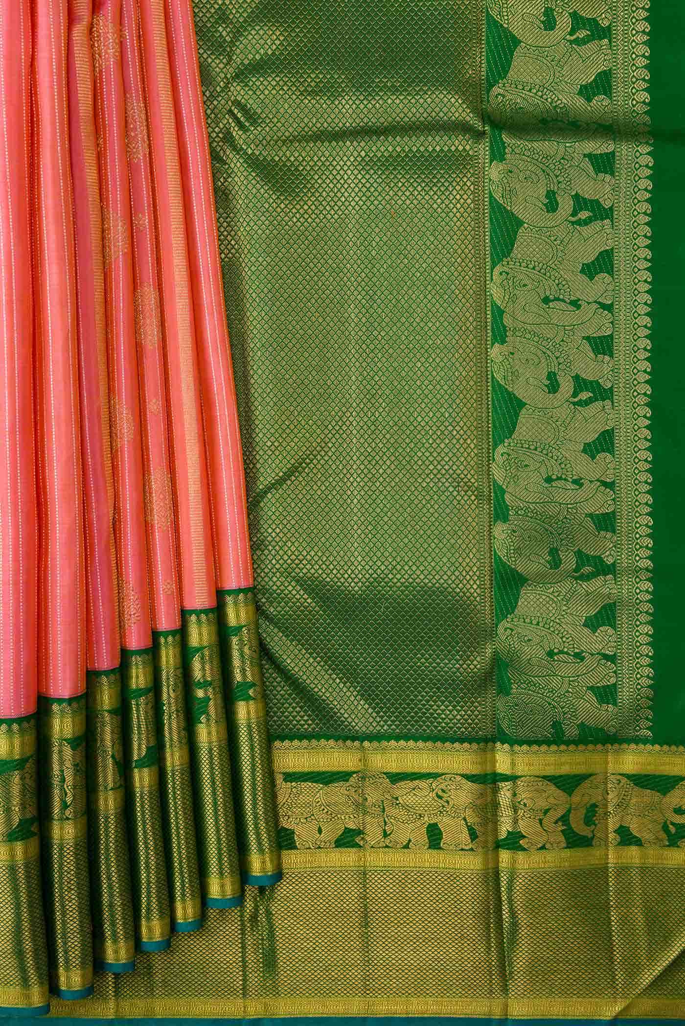 Pure Silk Pure Zari Pink Kanjivaram Saree - Image 2