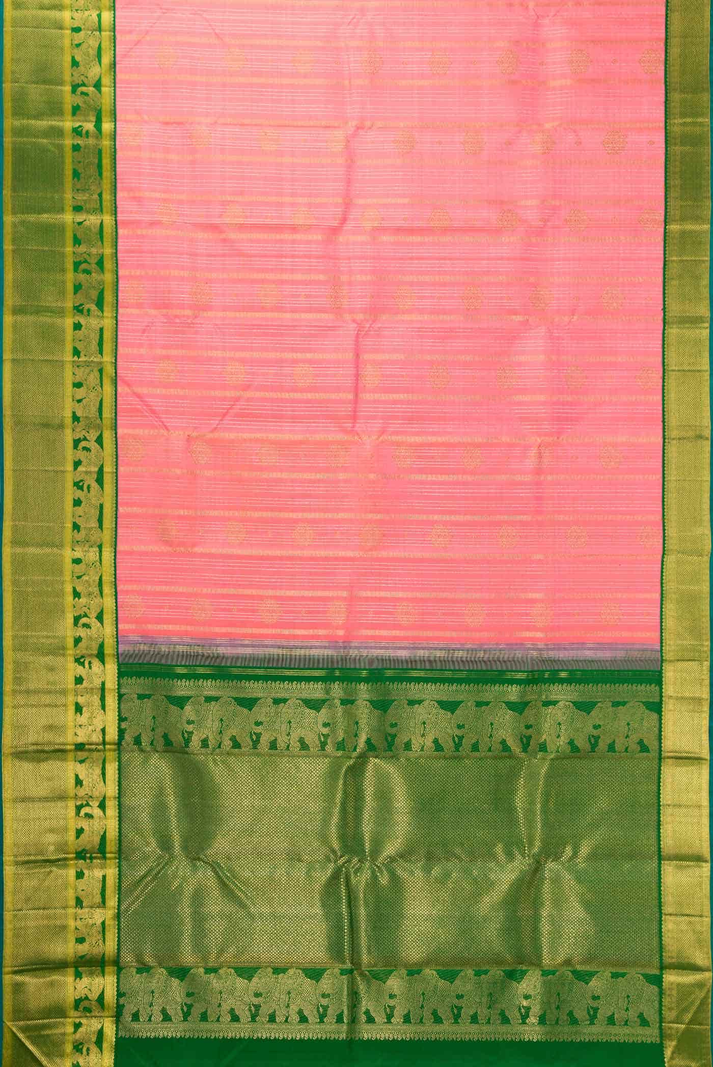 Pure Silk Pure Zari Pink Kanjivaram Saree - Image 4