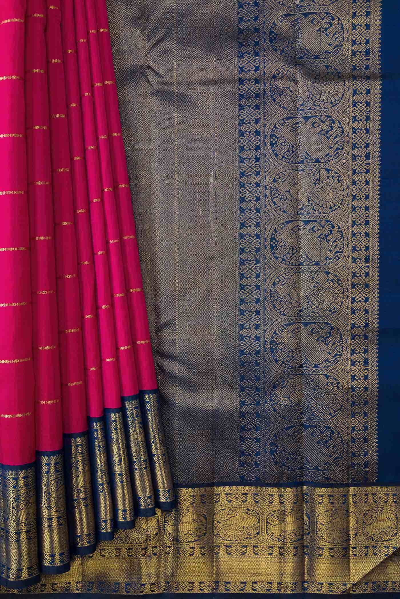 Pure Silk Pure Zari Pink Kanjivaram Saree - Image 2