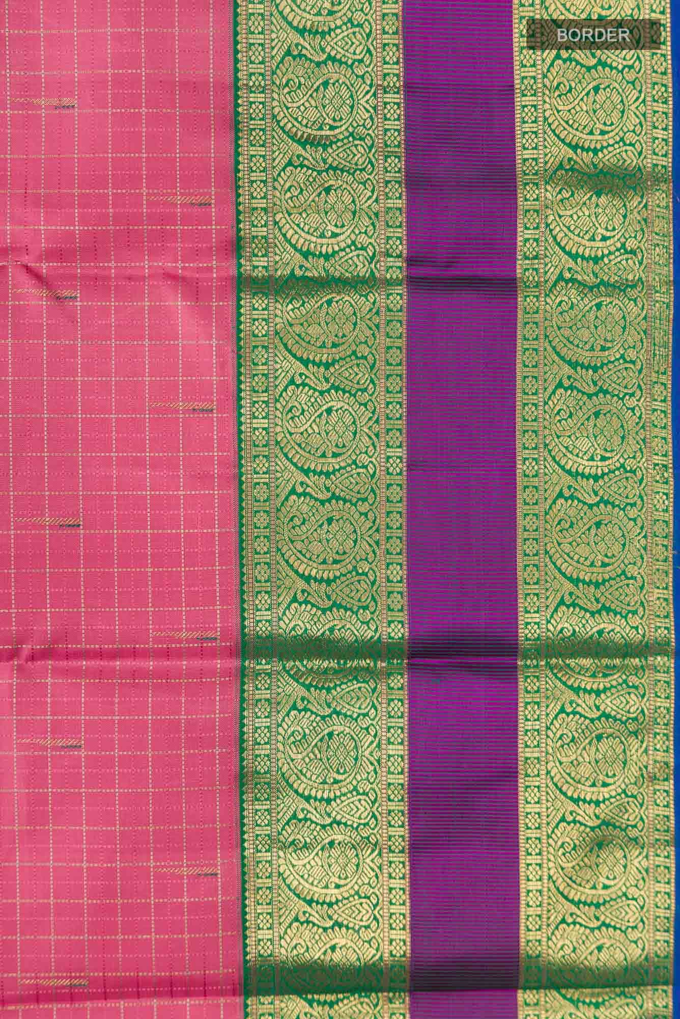 Pure Silk Pure Zari Pink Kanchipuram Saree - Image 6
