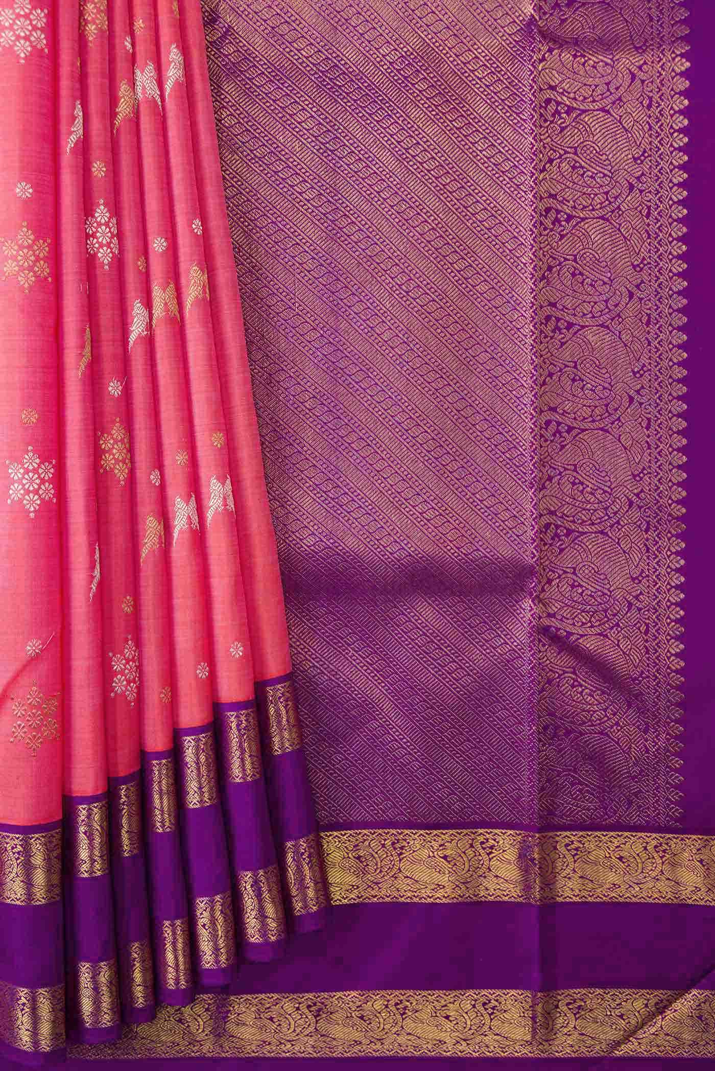 Pure Silk Pure Zari Pink Kanchipuram Saree - Image 2