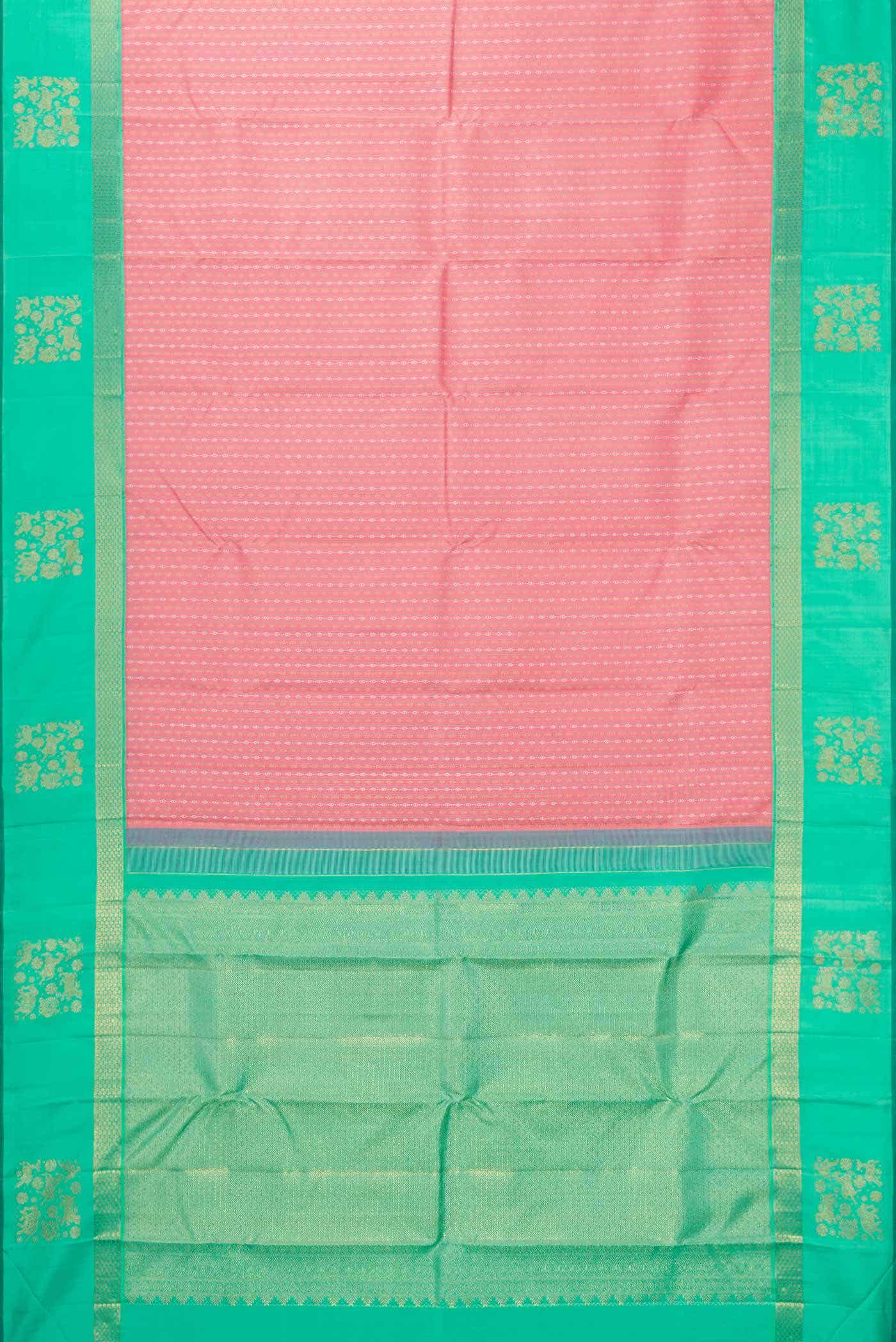 Pure Silk Pure Zari Pink Kanjivaram Saree - Image 4