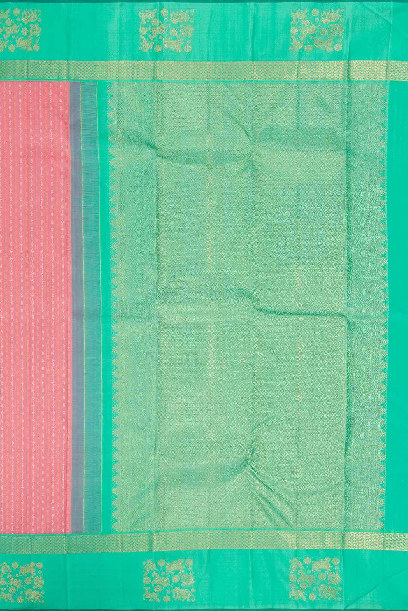 Pure Silk Pure Zari Pink Kanjivaram Saree - Image 5