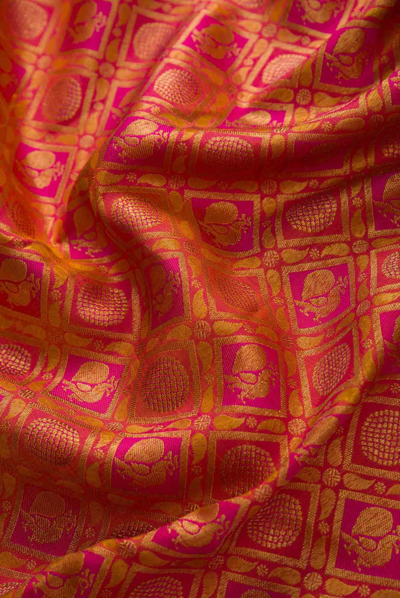 Pure Silk Pure Zari Pink Dual Tone Kanjivaram Saree - Image 3