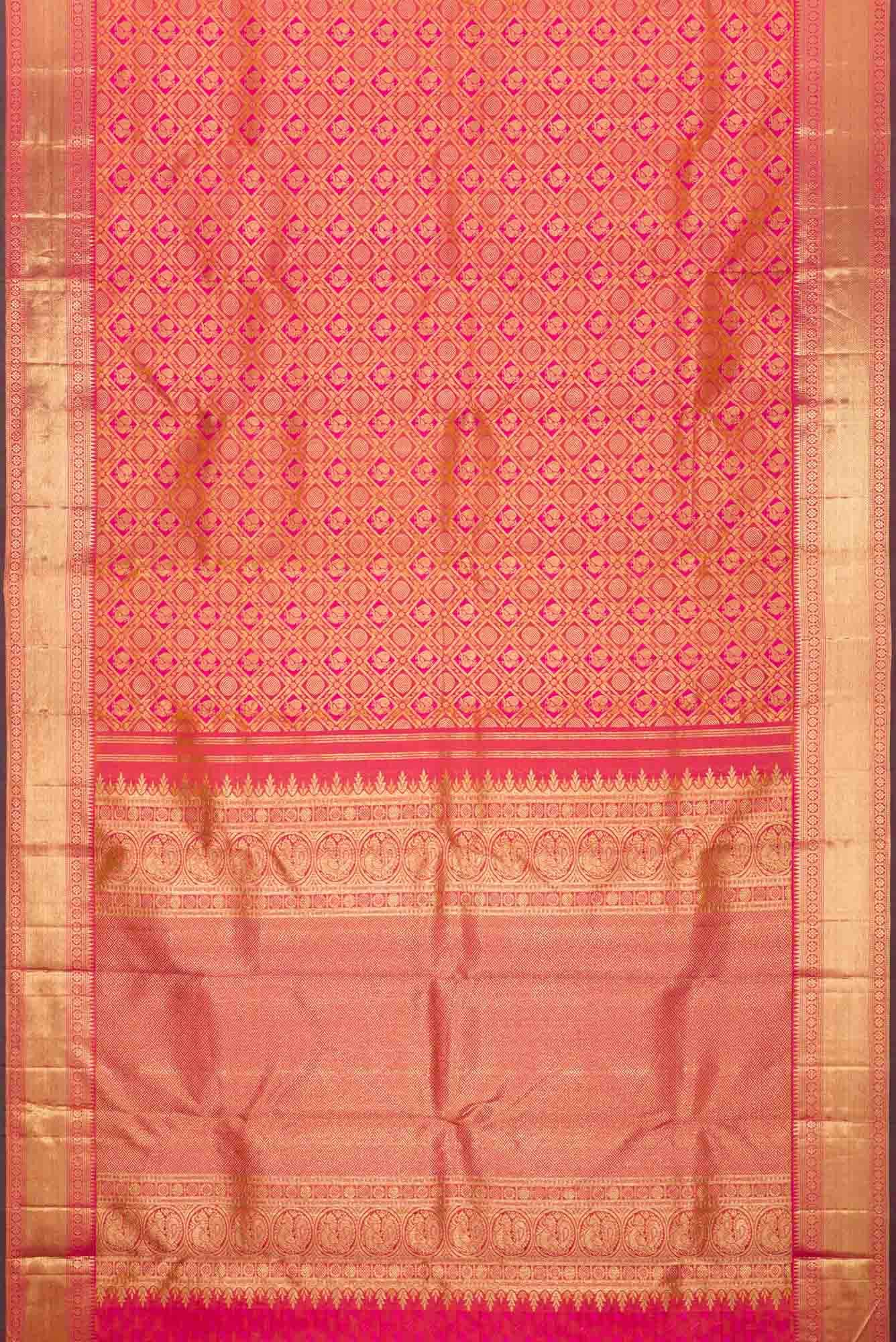 Pure Silk Pure Zari Pink Dual Tone Kanjivaram Saree - Image 4