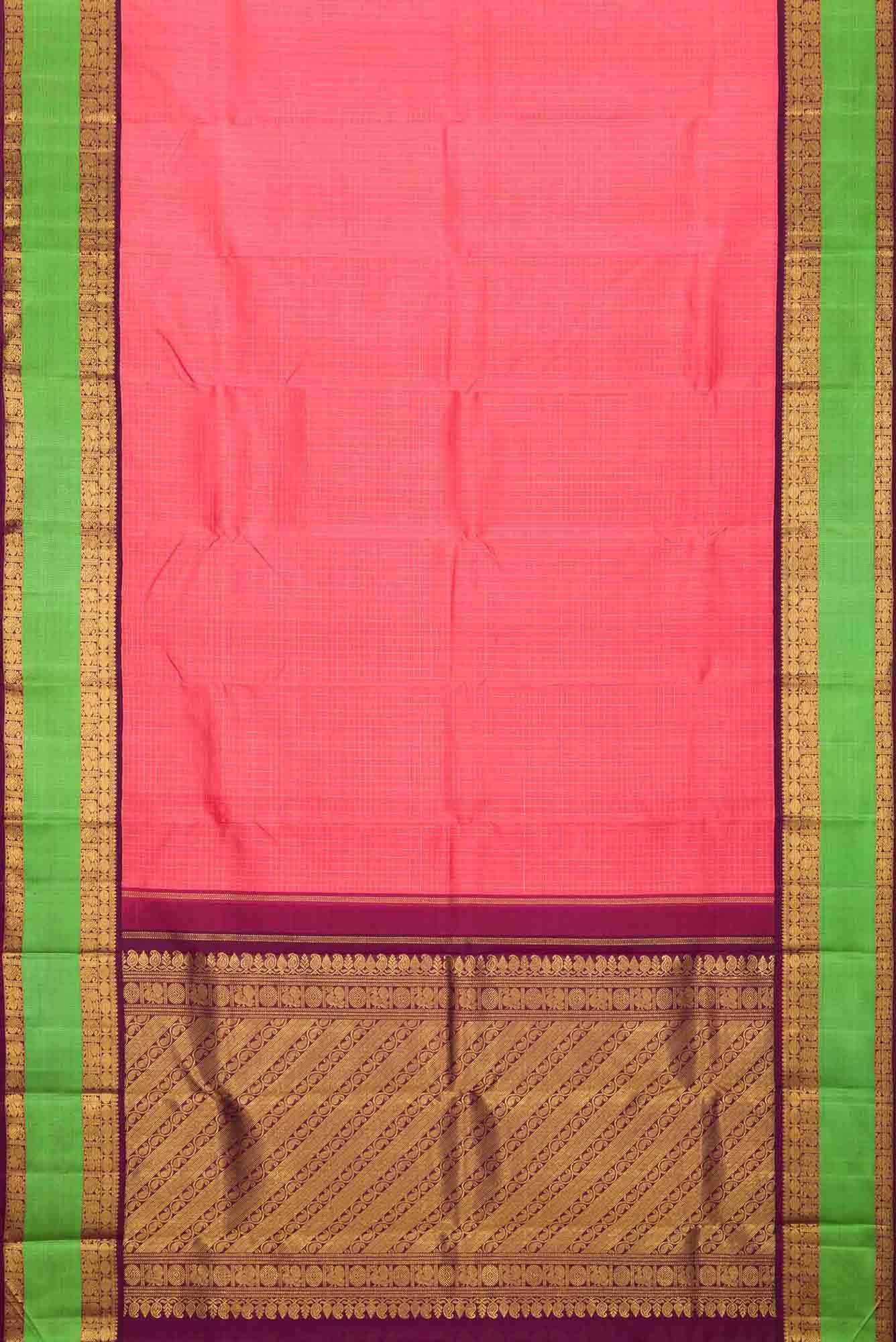 Pure Silk Pure Zari Pink Dual Tone Kanchipuram Saree - Image 4