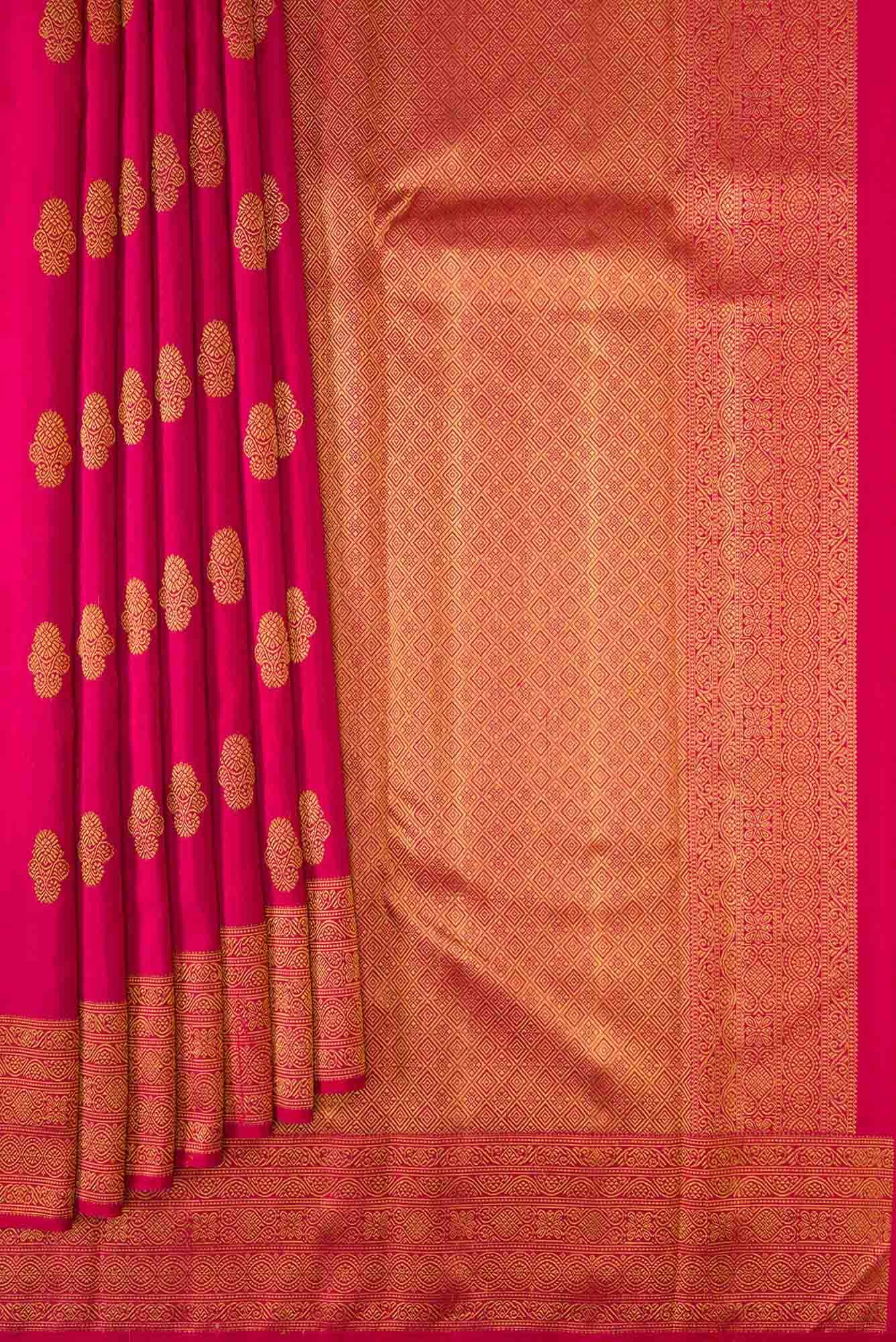 Pure Silk Pure Zari Pink Dual Tone Kanjivaram Saree - Image 2