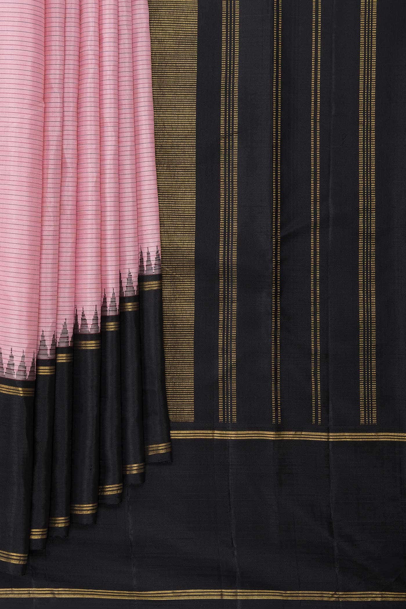 Pure Silk Pure Zari Pink Kanjivaram Saree - Image 2