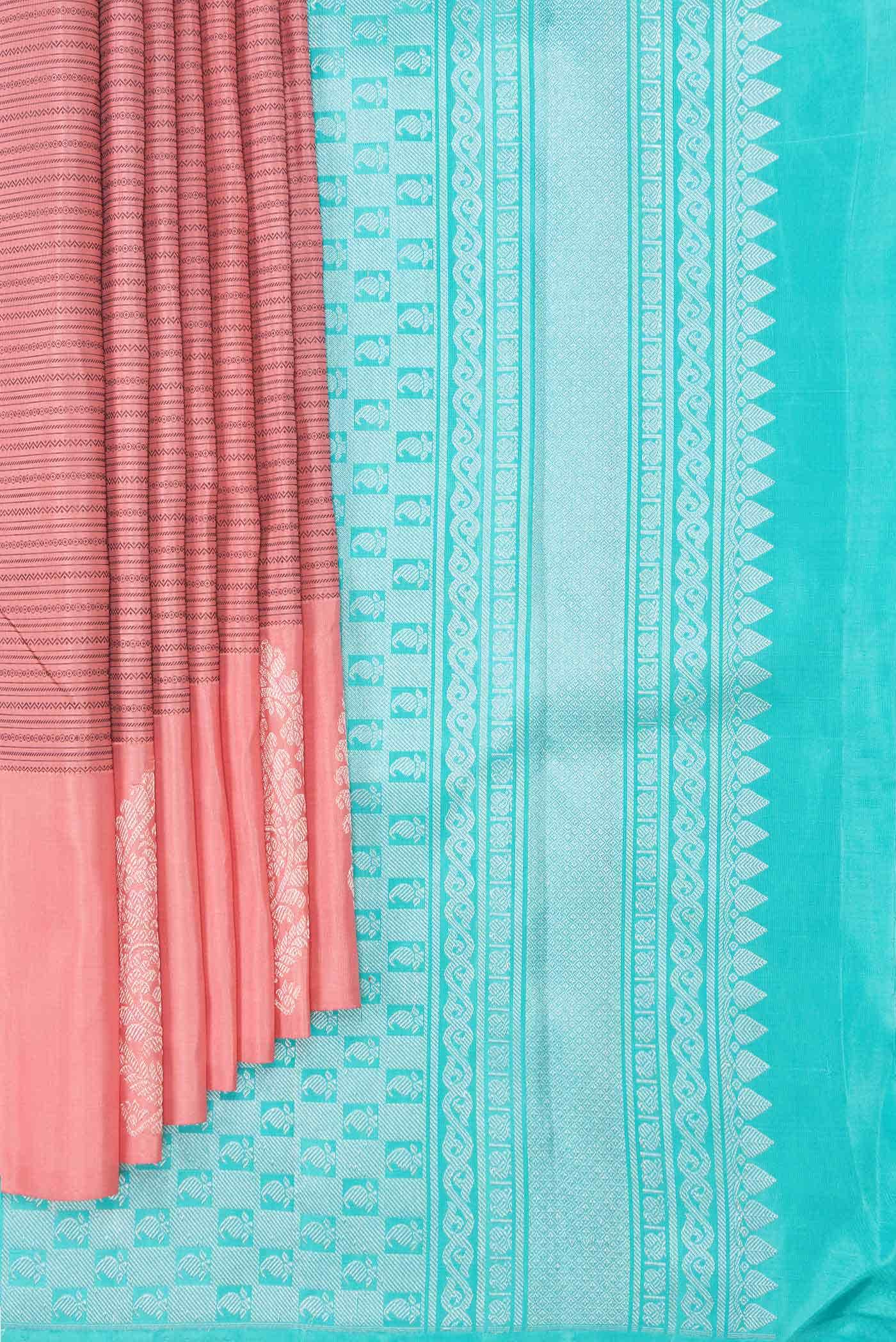Pure Silk Pure Zari Pink Kanjivaram Saree - Image 2