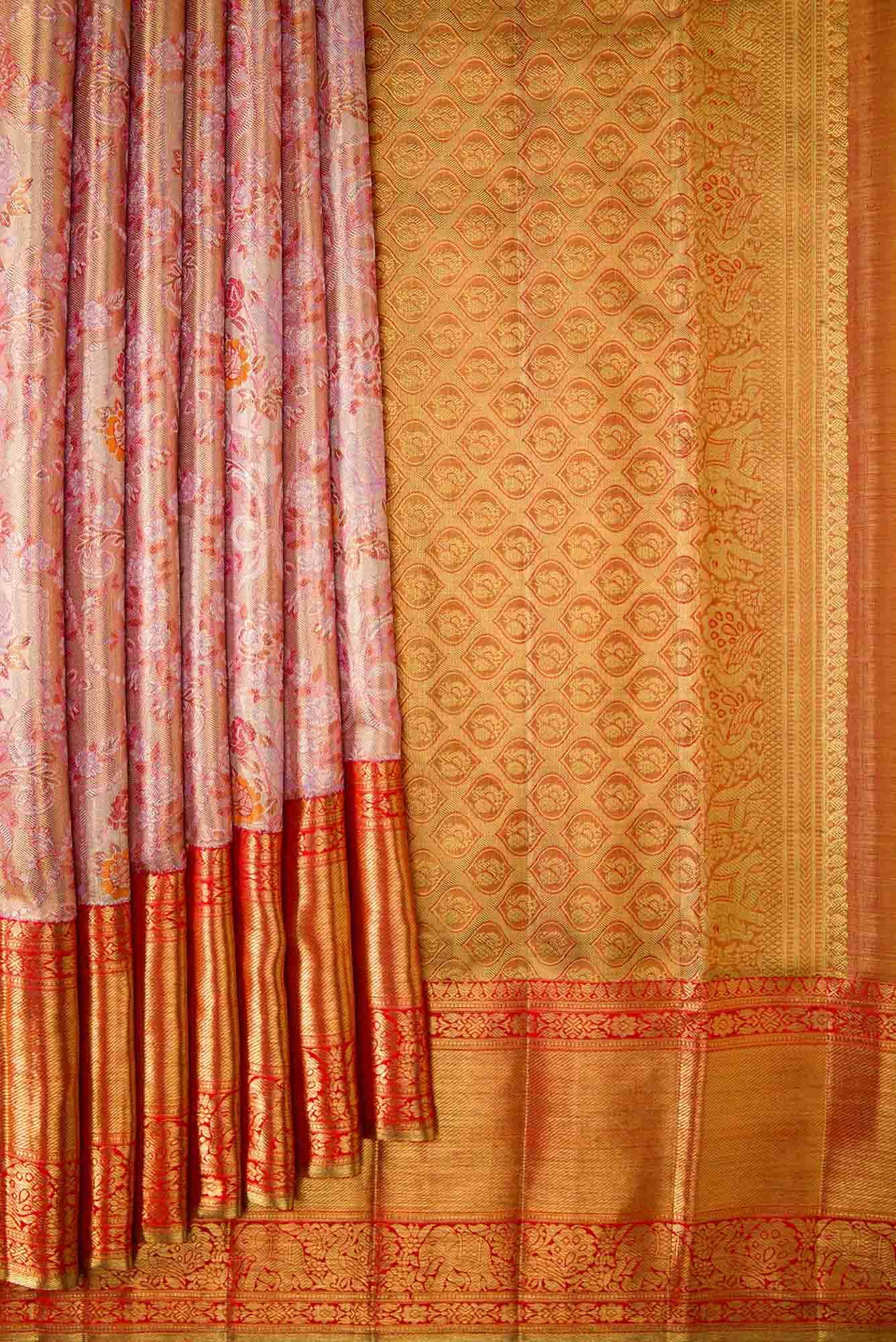 Pink Dual Tone Kanjivaram Tissue Silk Saree - Image 2