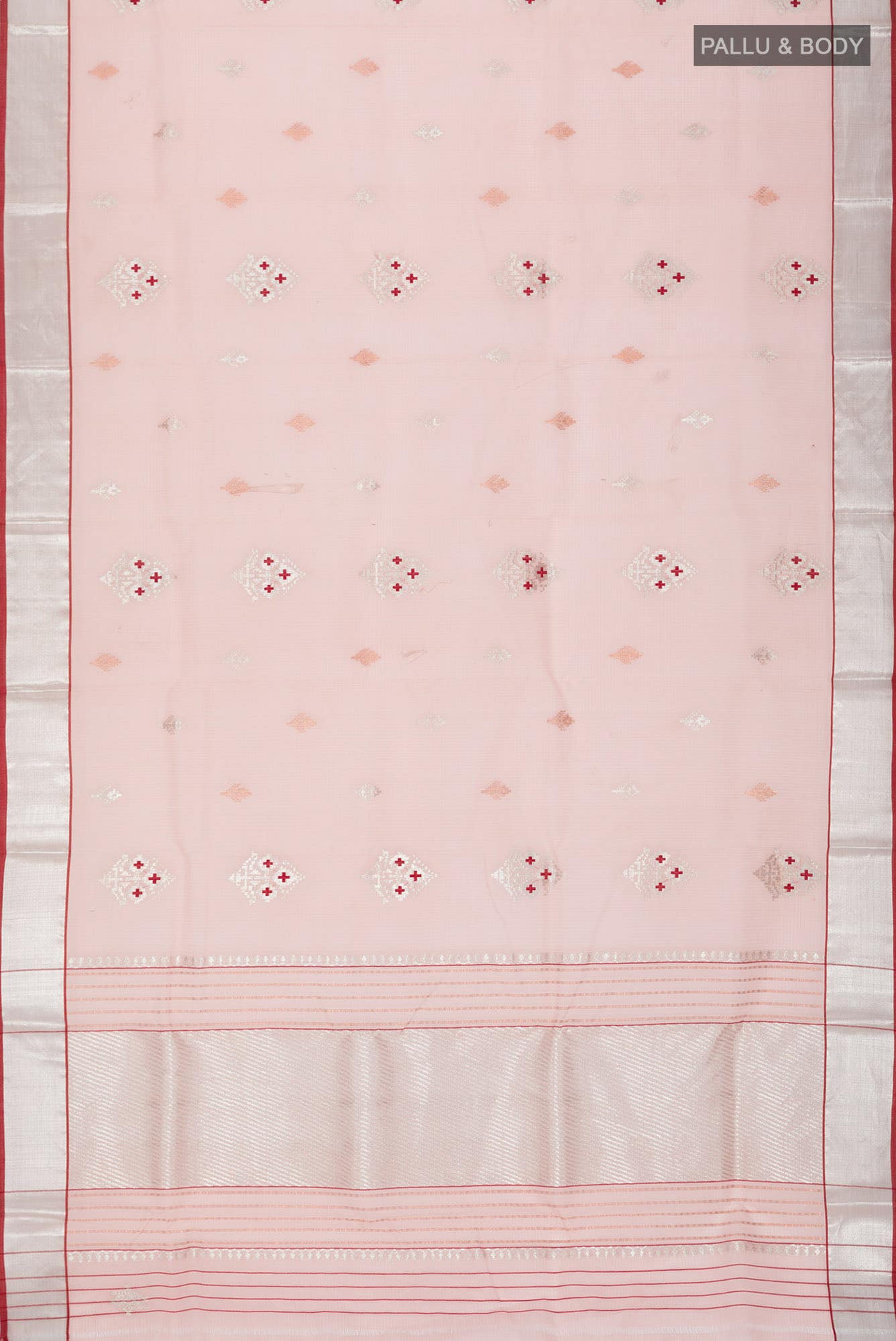 Pure Silk Pure Zari Peach Kora Saree - Image 4
