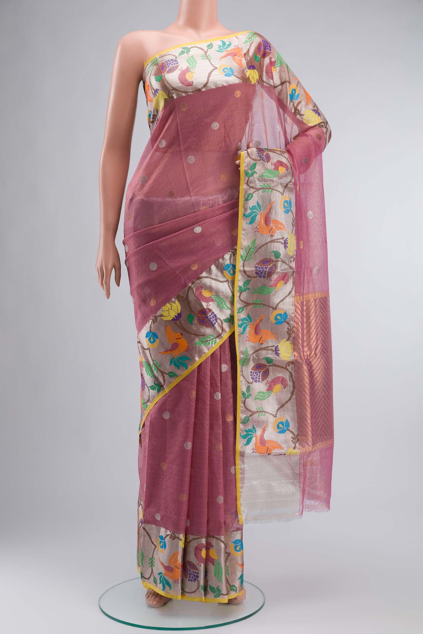 Pure Silk Pure Zari Mauve Kota Saree