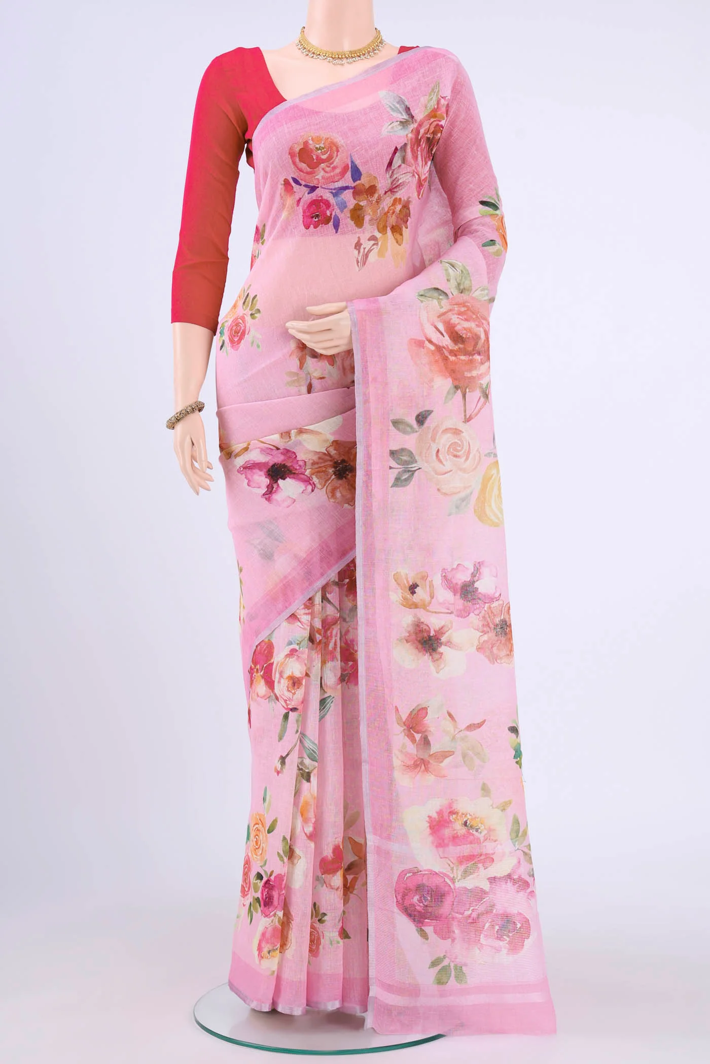 Pink Linen Saree