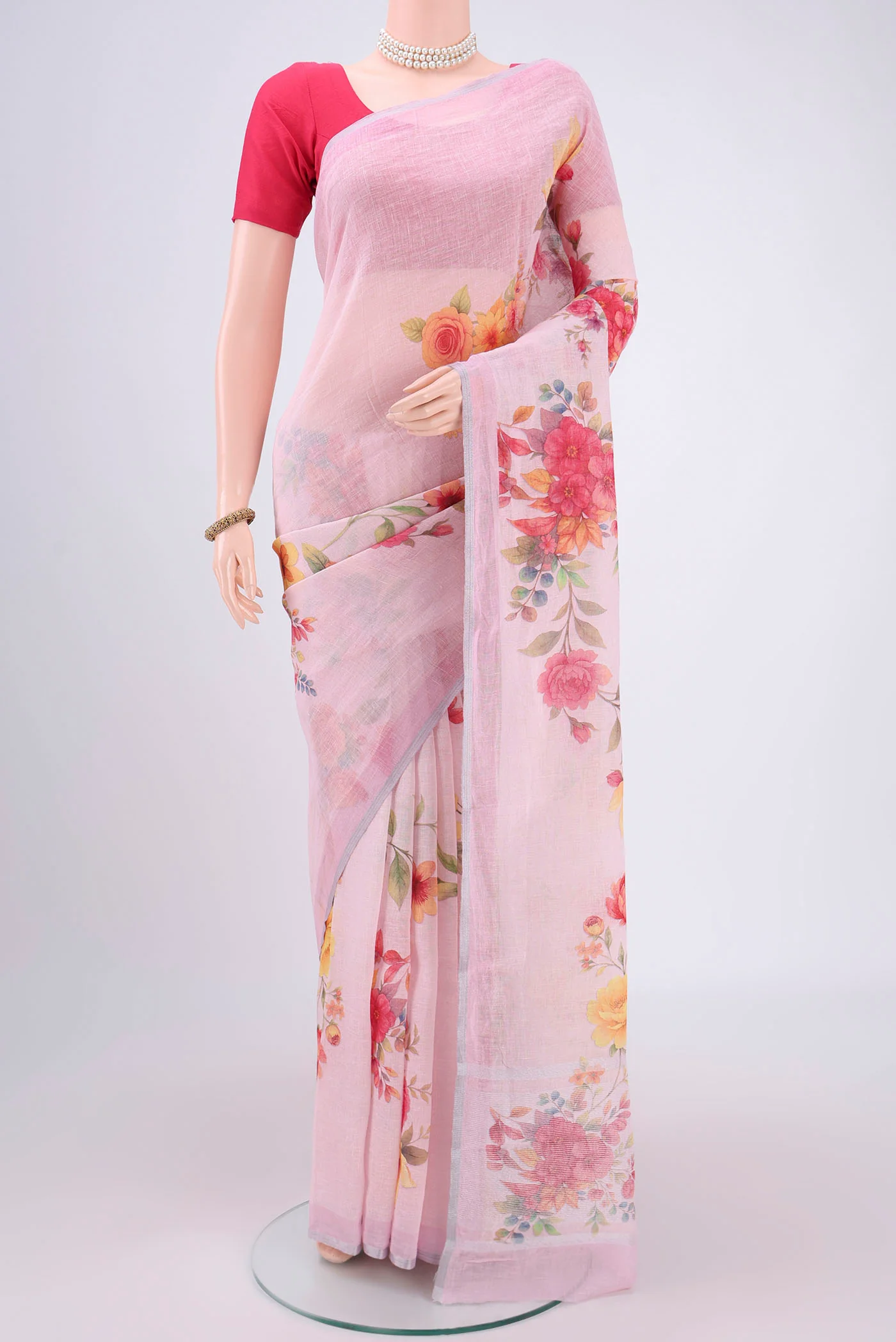 Pink Linen Saree