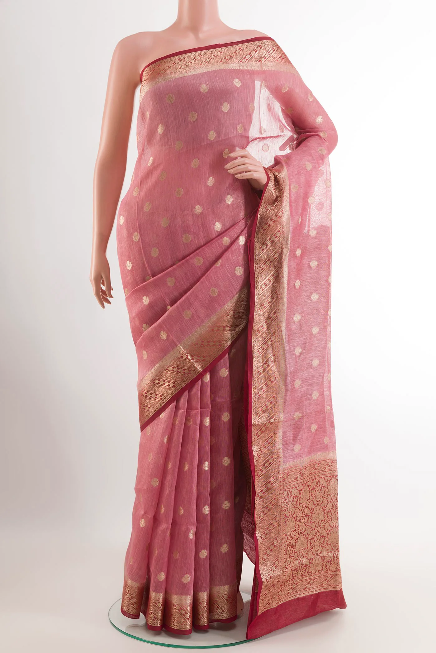 Pink Linen Saree