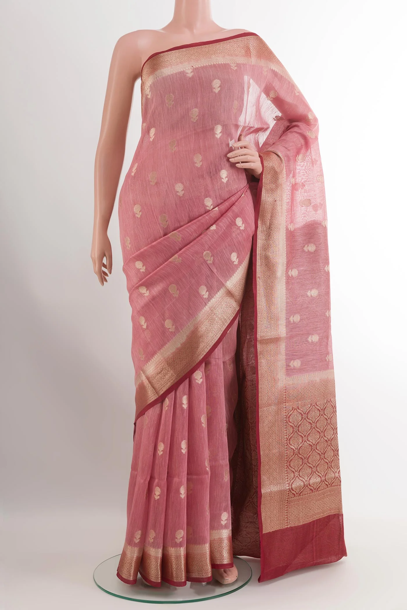 Pink Linen Saree