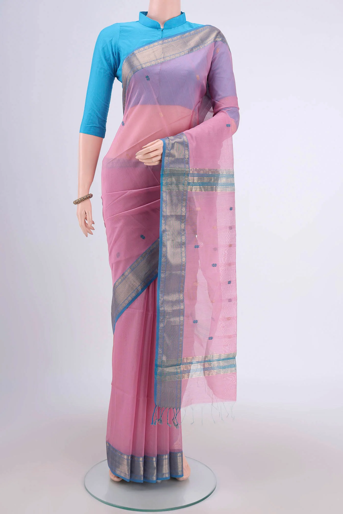 Rose pink Maheshwari Silk Cotton Saree