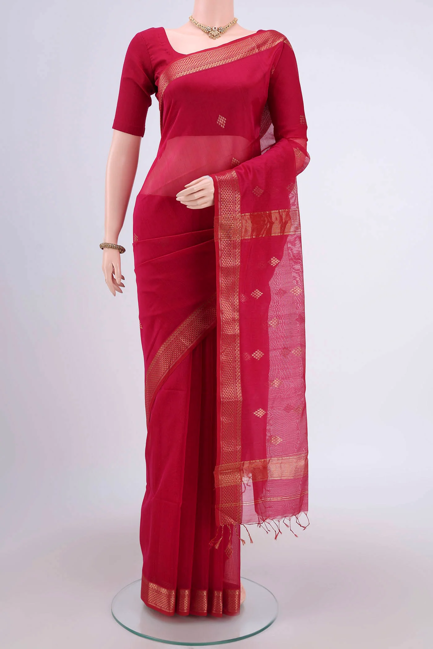 Pink Maheshwari Silk Cotton Saree