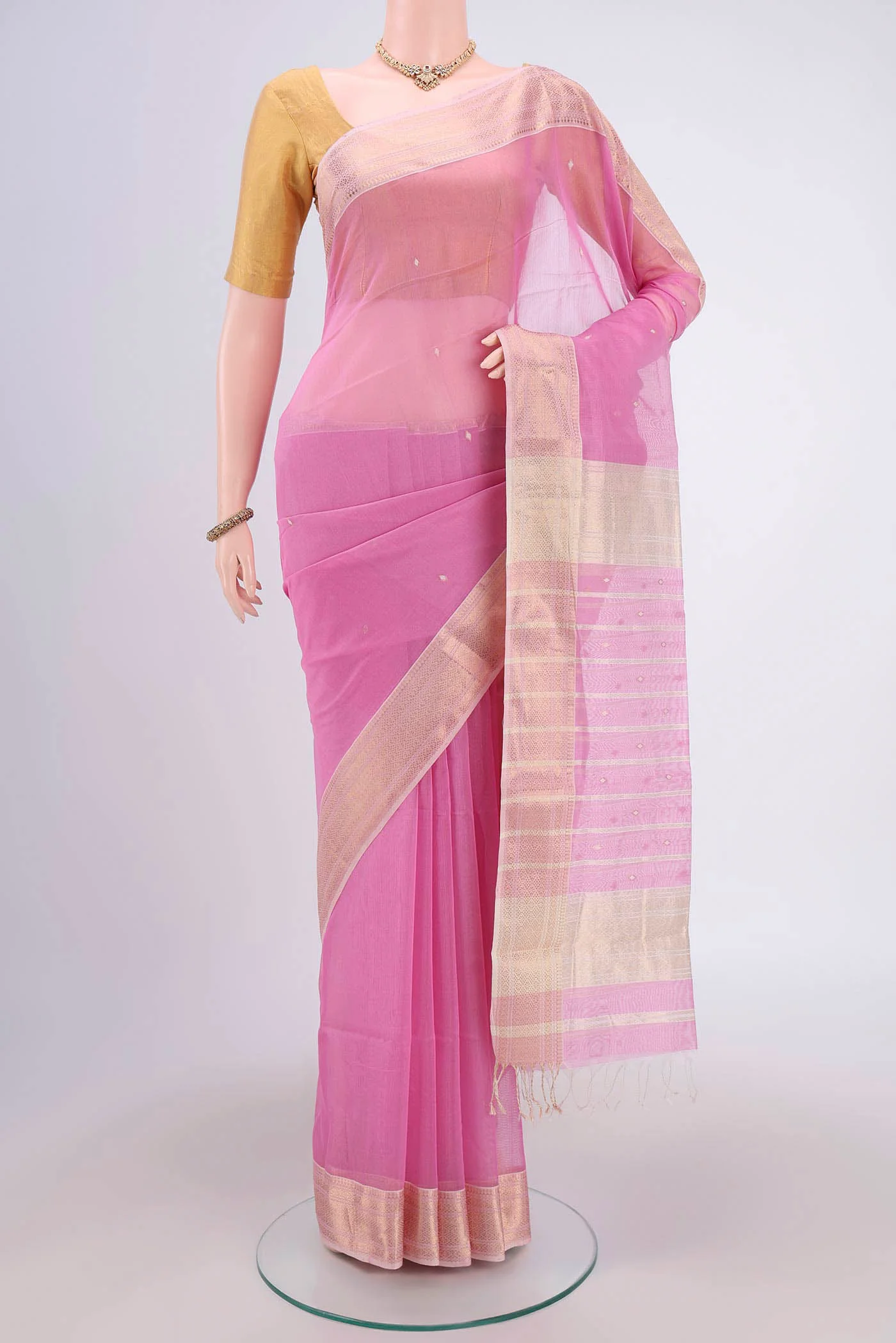 Rose pink Maheshwari Silk Cotton Saree