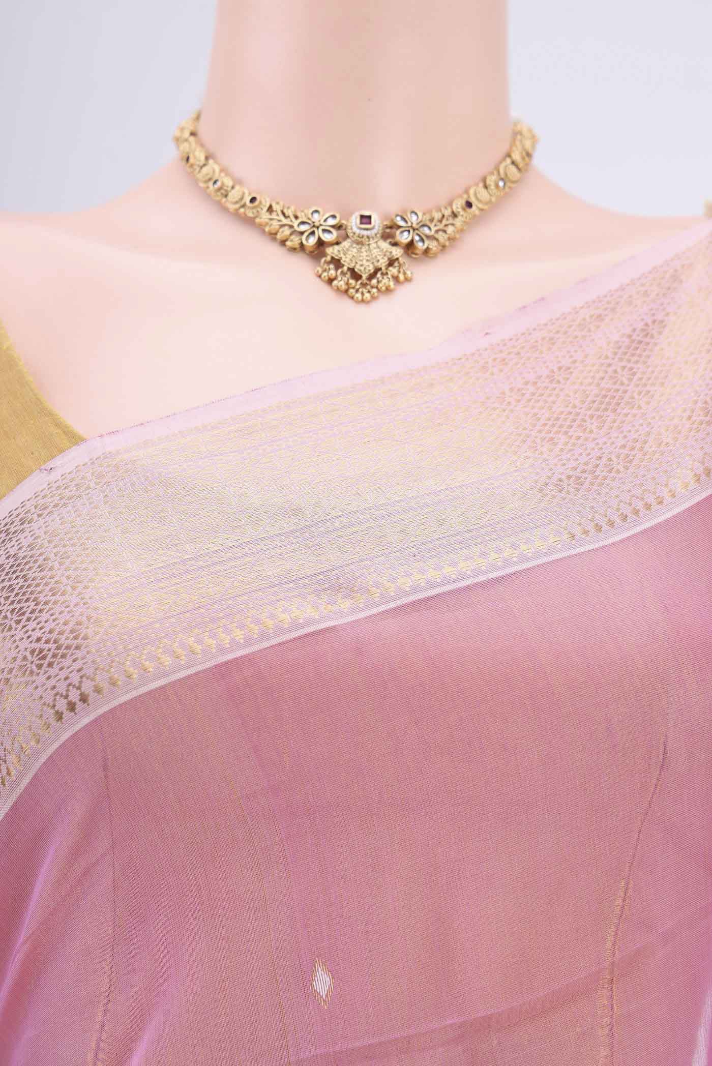 Rose pink Maheshwari Silk Cotton Saree - Image 2