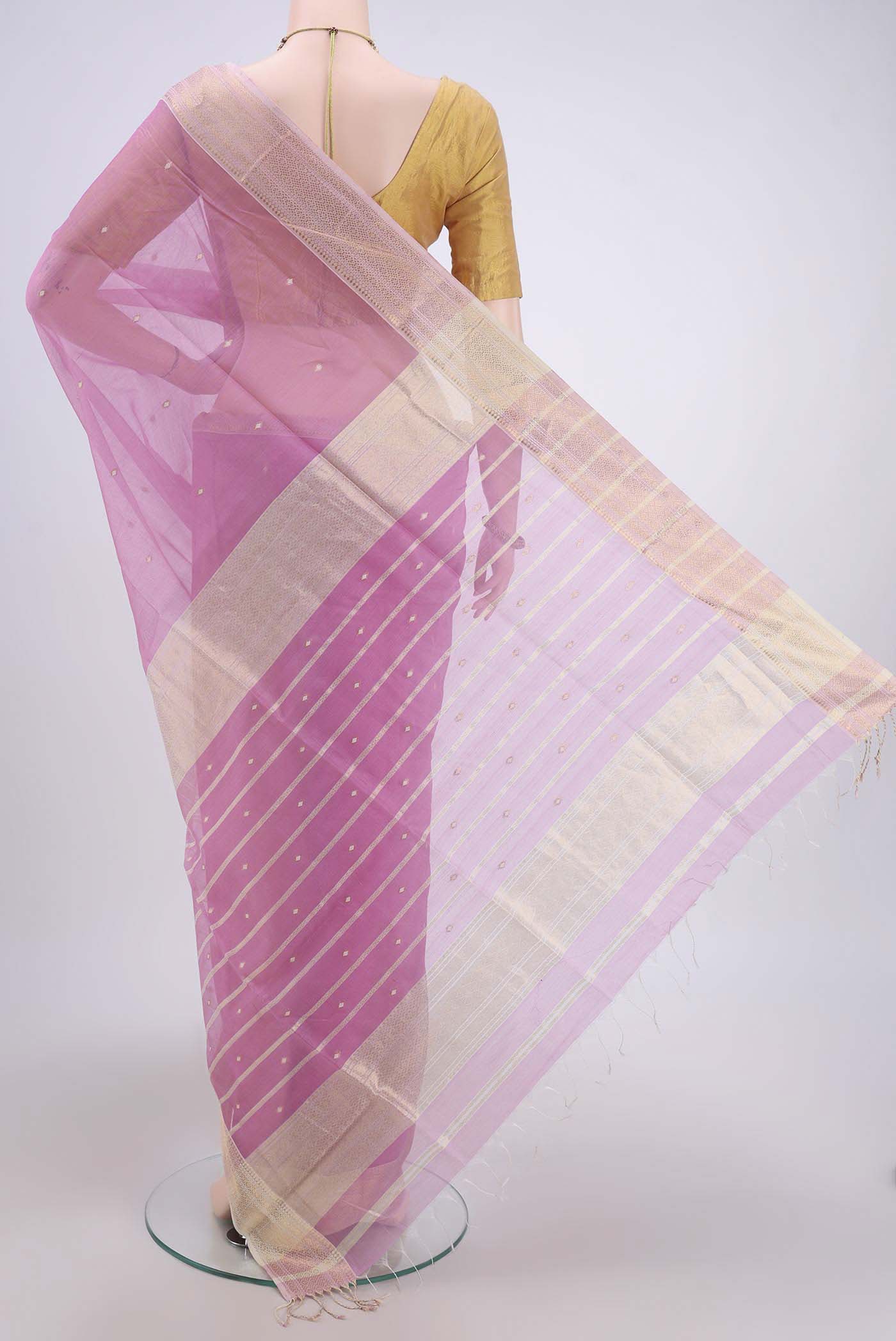 Rose pink Maheshwari Silk Cotton Saree - Image 3