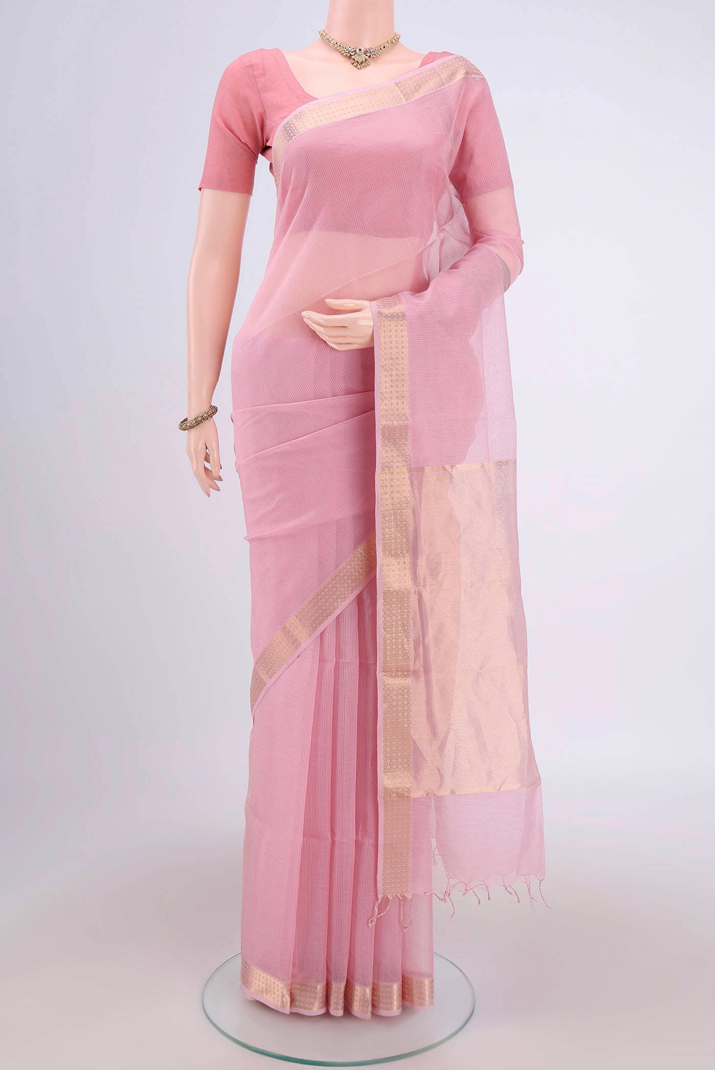 Rose pink Maheshwari Silk Cotton Saree
