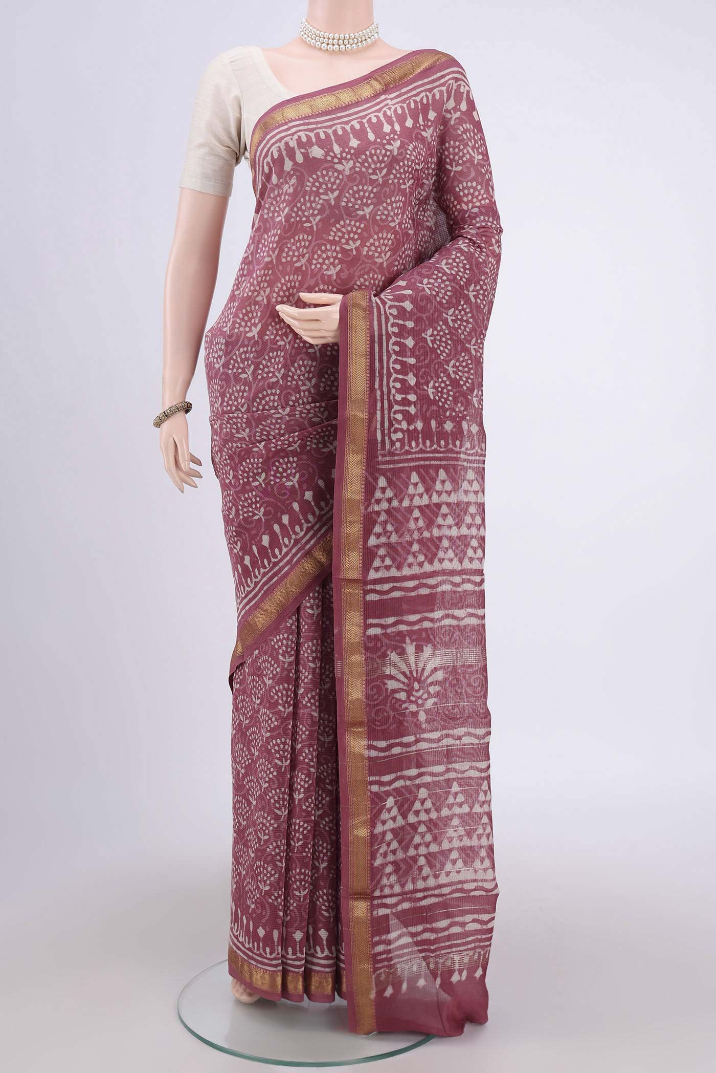 Mauve Maheshwari Silk Cotton Saree