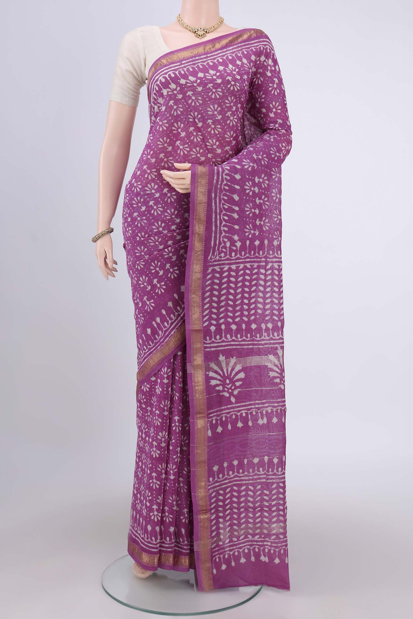 Light Magenta Maheshwari Silk Cotton Saree