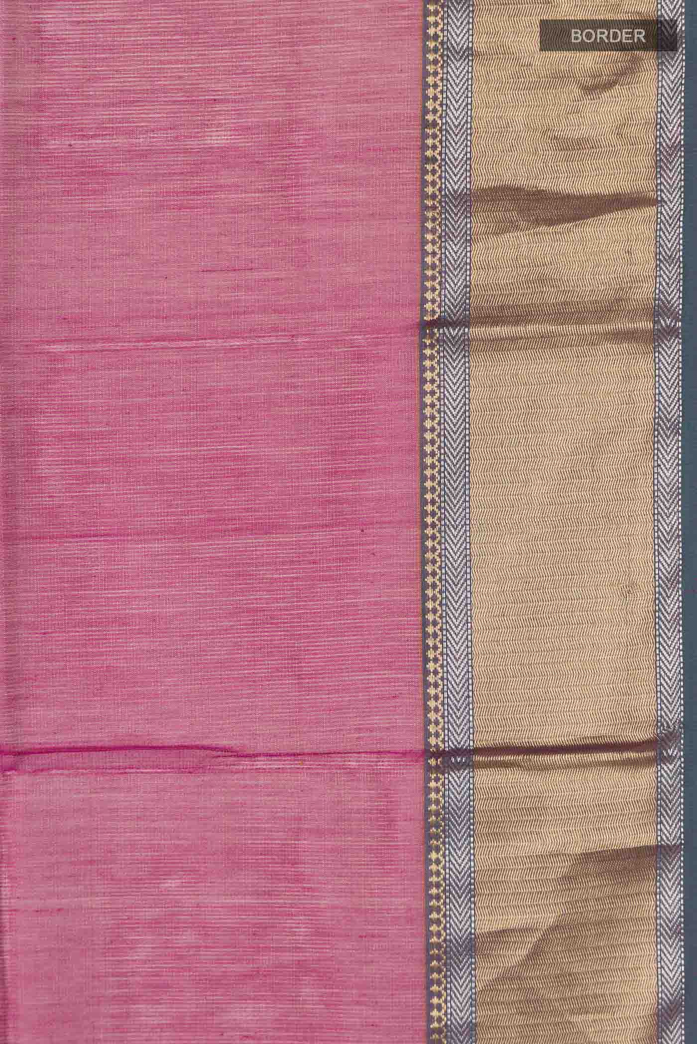 Pink Maheshwari Silk Cotton Saree - Image 3