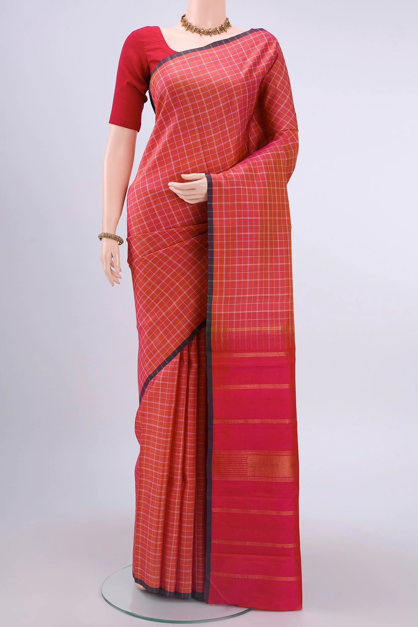 Pink with Orange Color Kanchipuram Silk Saree