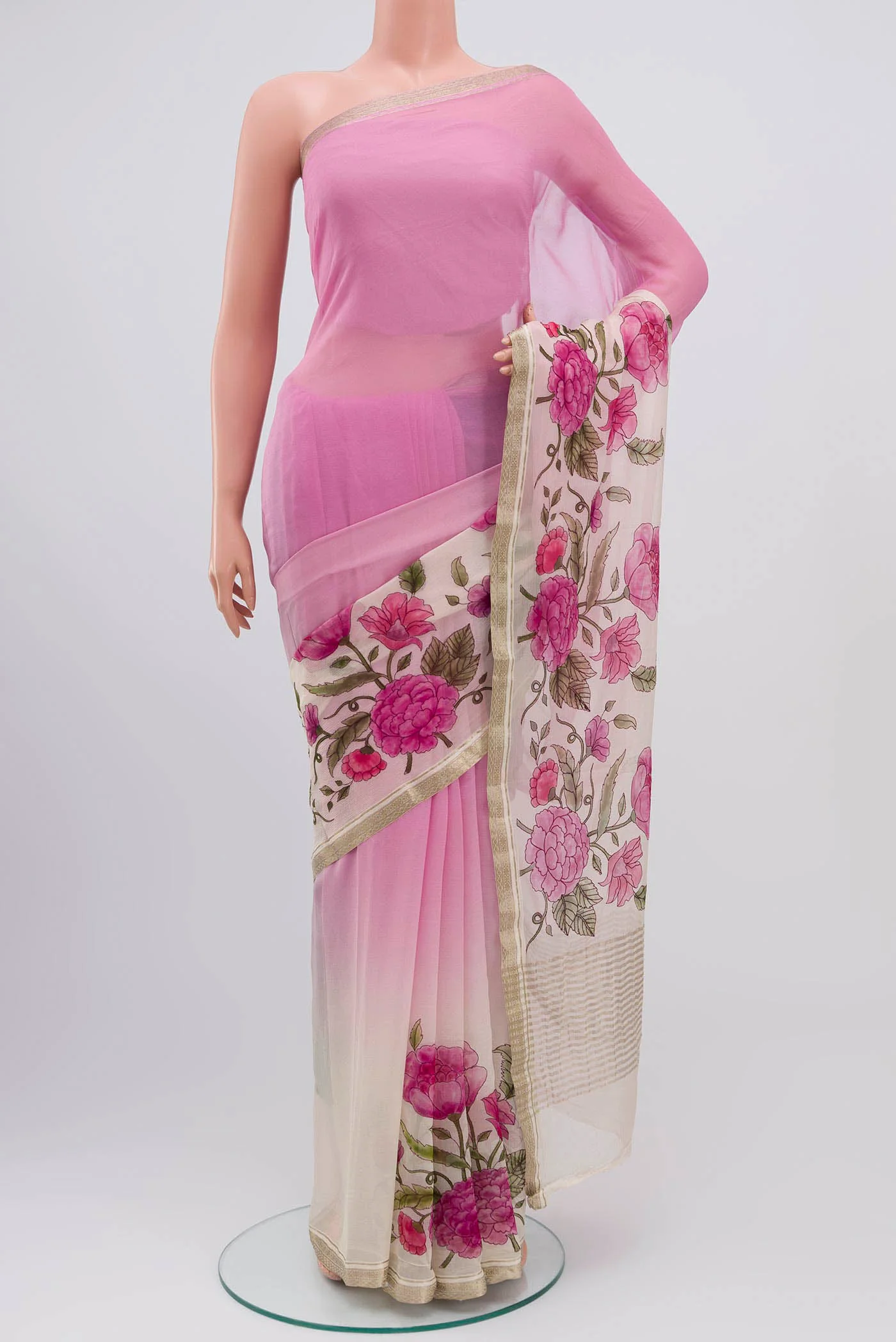 Pink Mysore Chiffon Saree