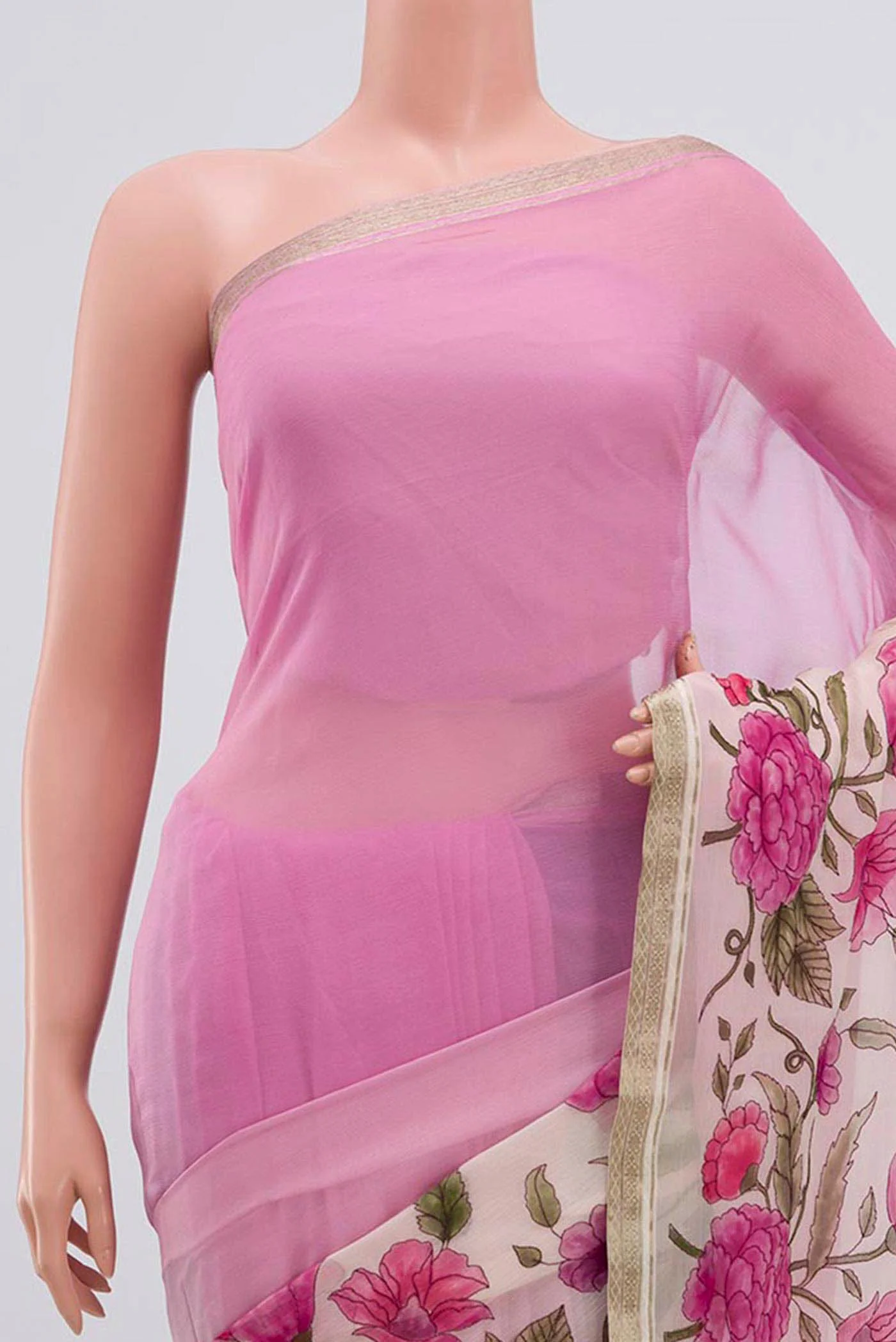 Pink Mysore Chiffon Saree - Image 2
