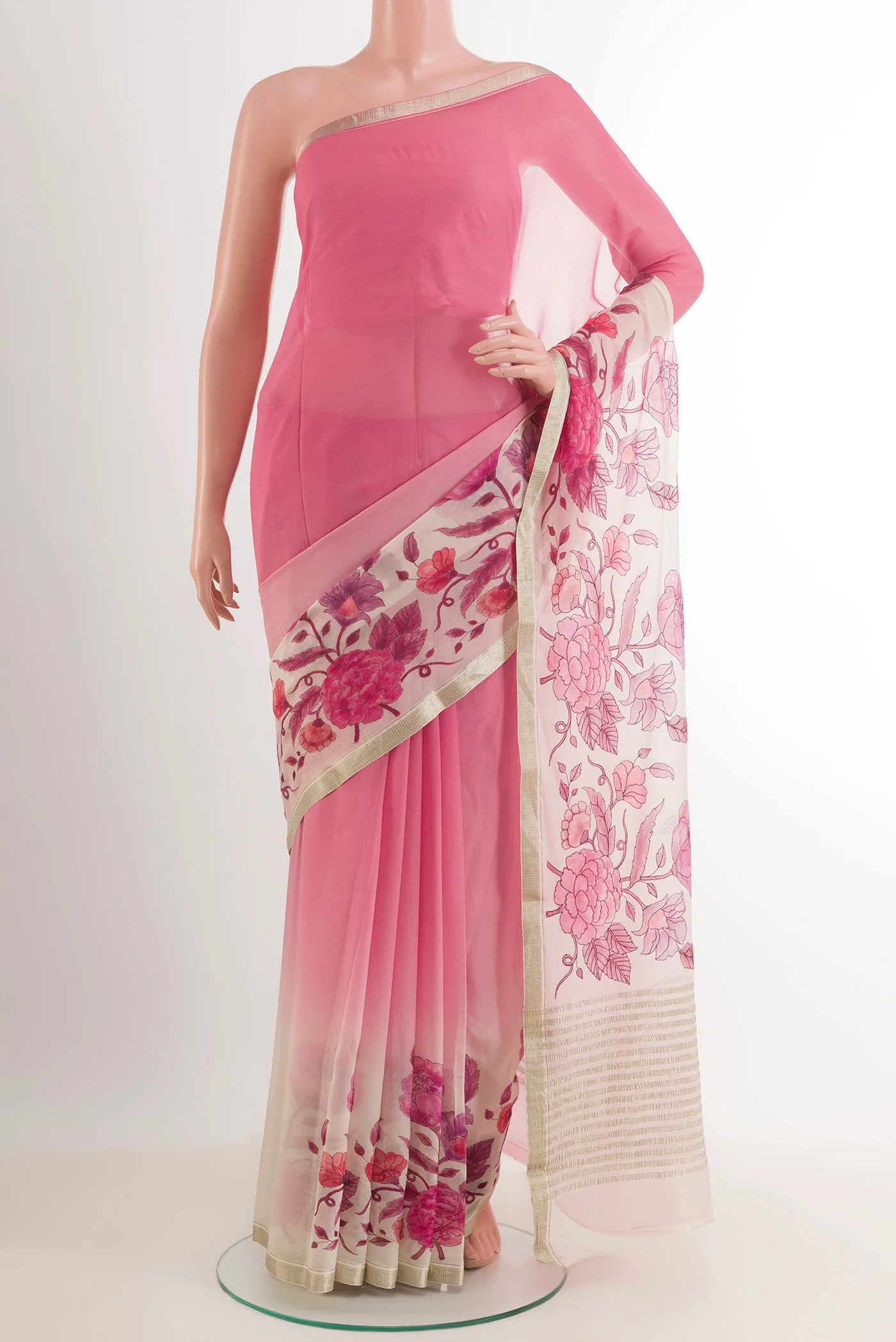 Pink Mysore Chiffon Saree