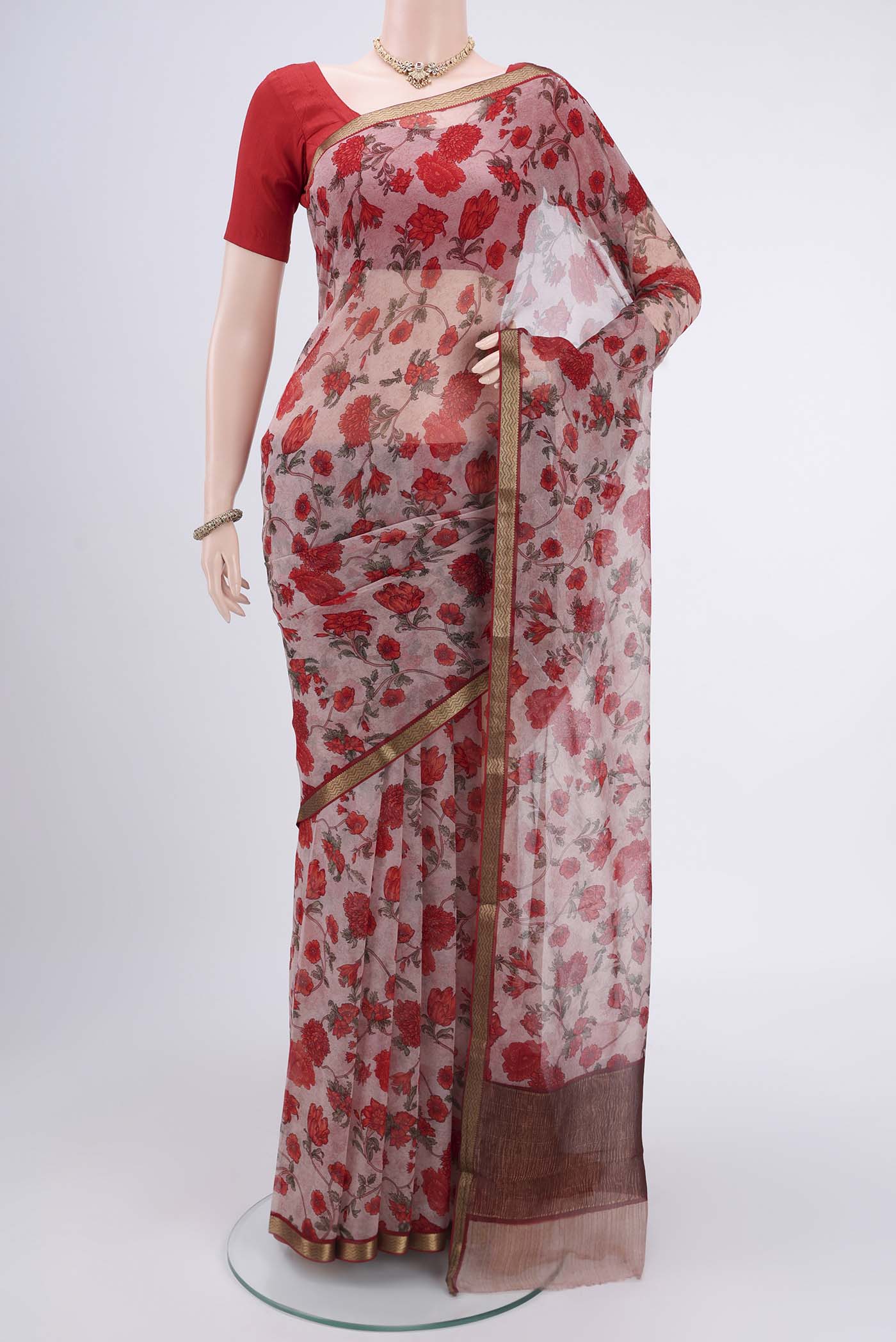 Rose pink Mysore Chiffon Saree
