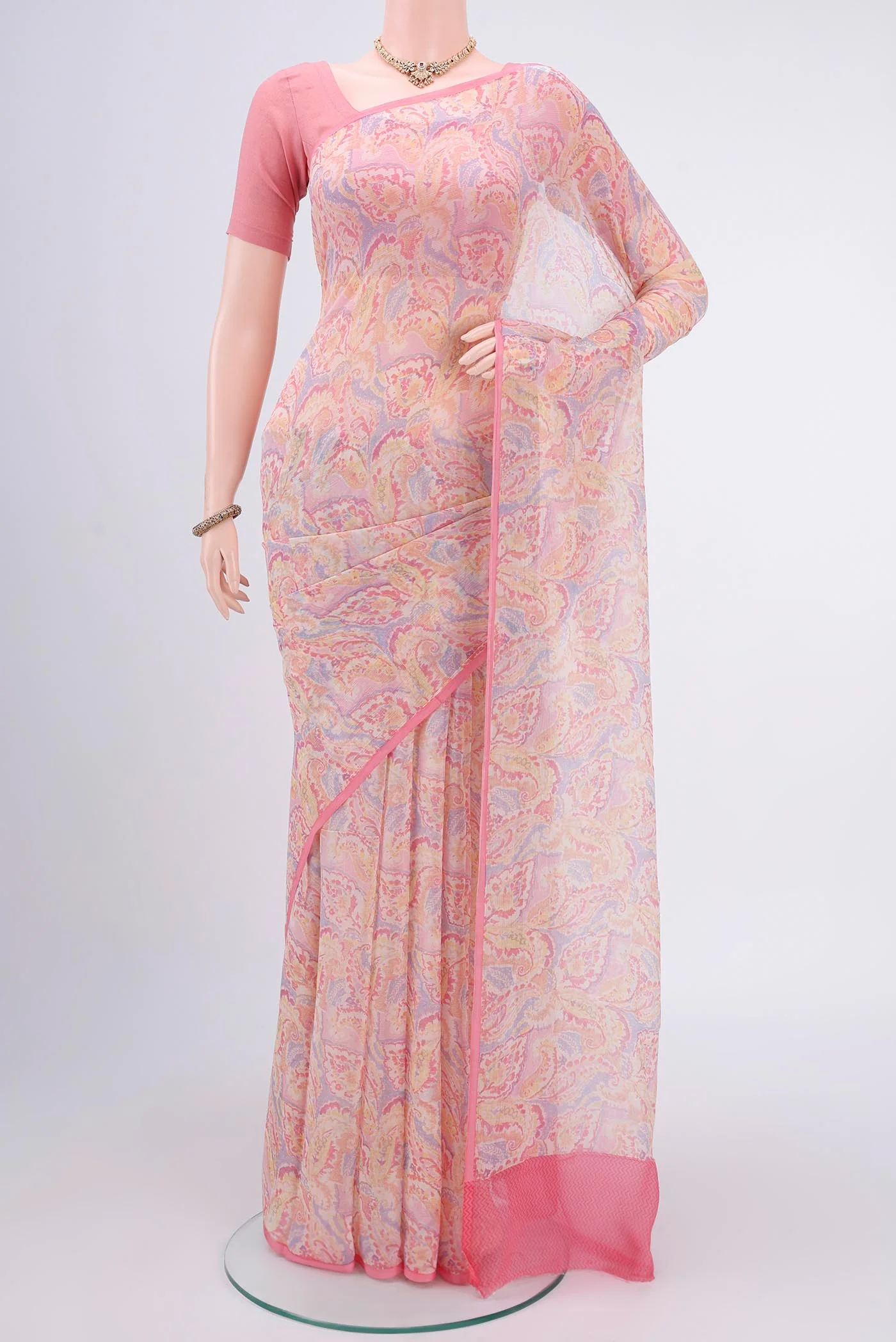 Rose pink Mysore Chiffon Saree