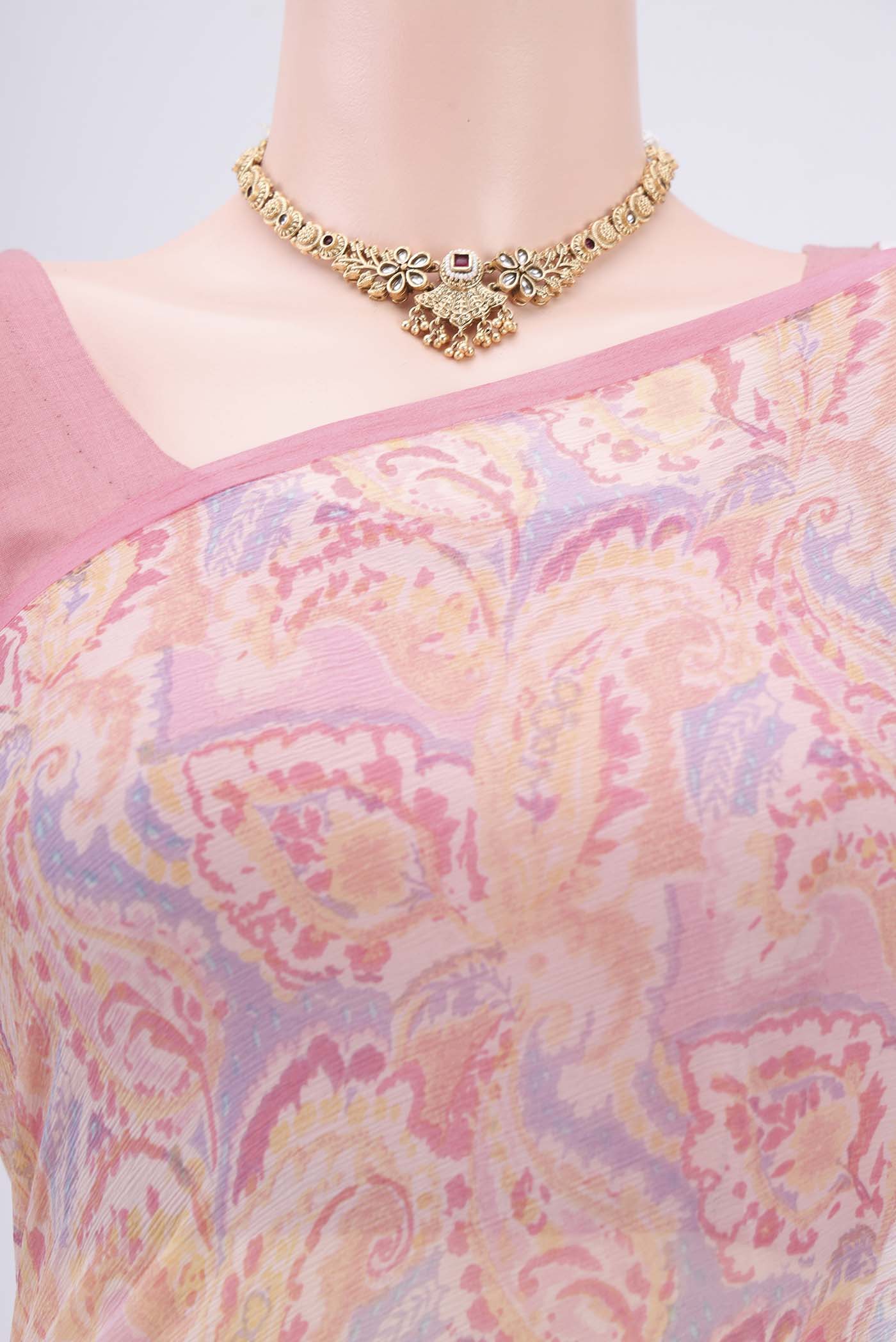 Rose pink Mysore Chiffon Saree - Image 2