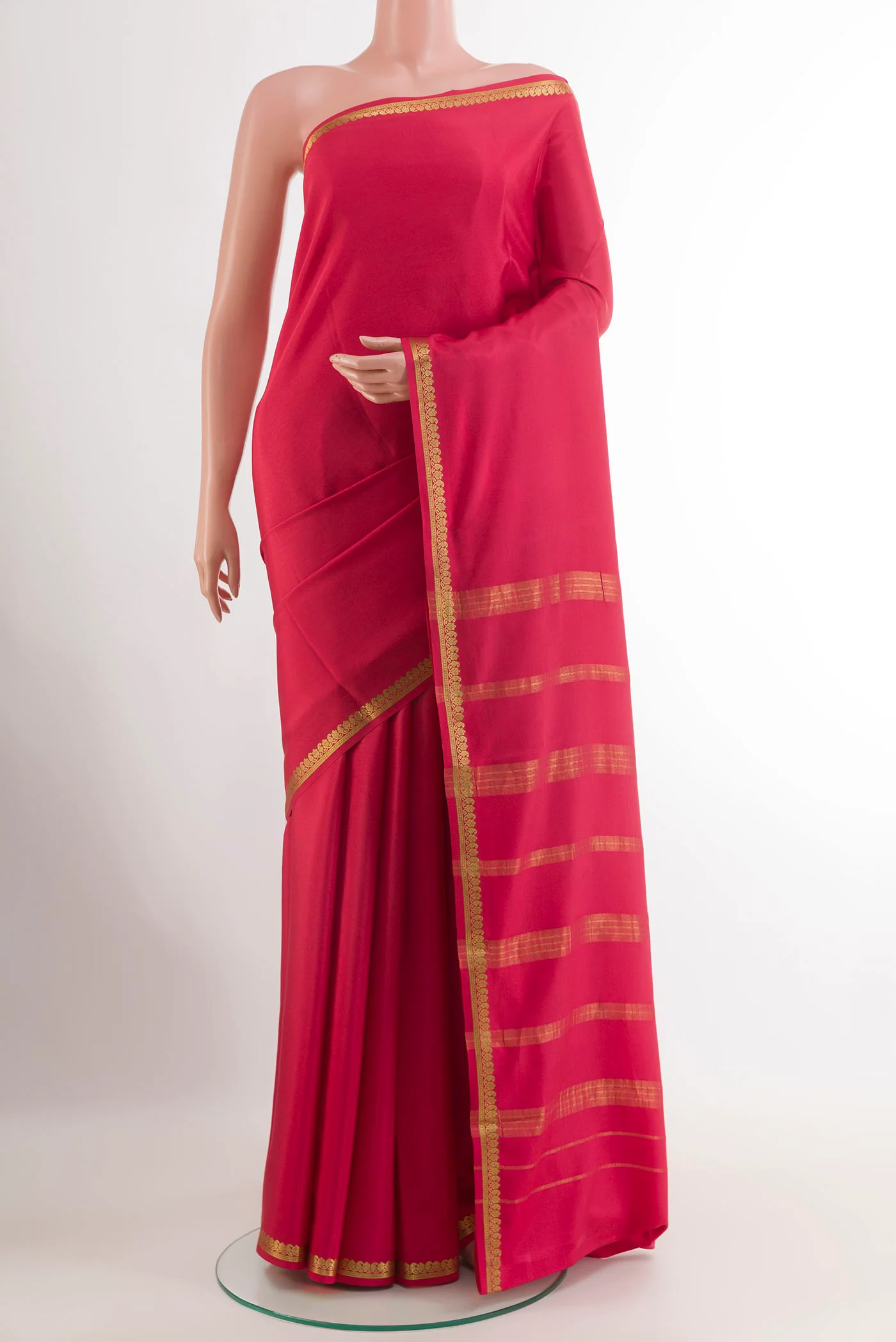 Red Mysore Crepe Saree