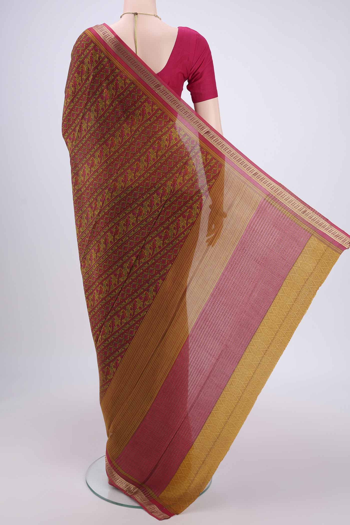 Multi Color Mysore Crepe Saree - Image 3
