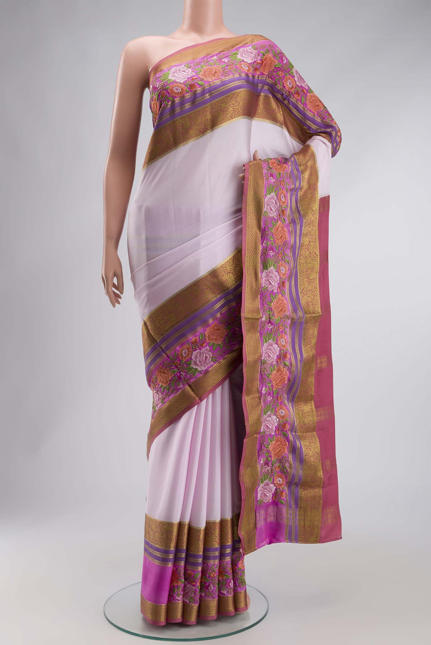 Pink Mysore Crepe Saree