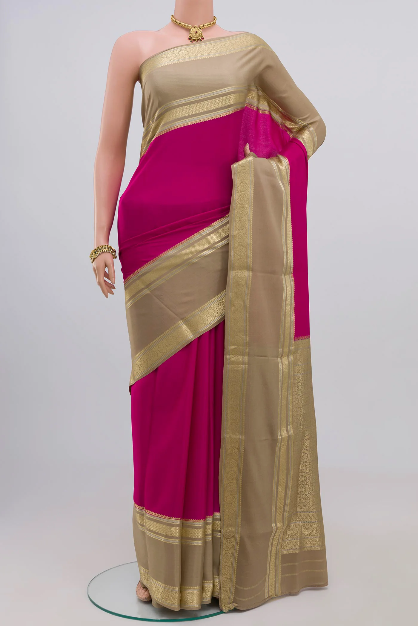 Pink Mysore Crepe Saree