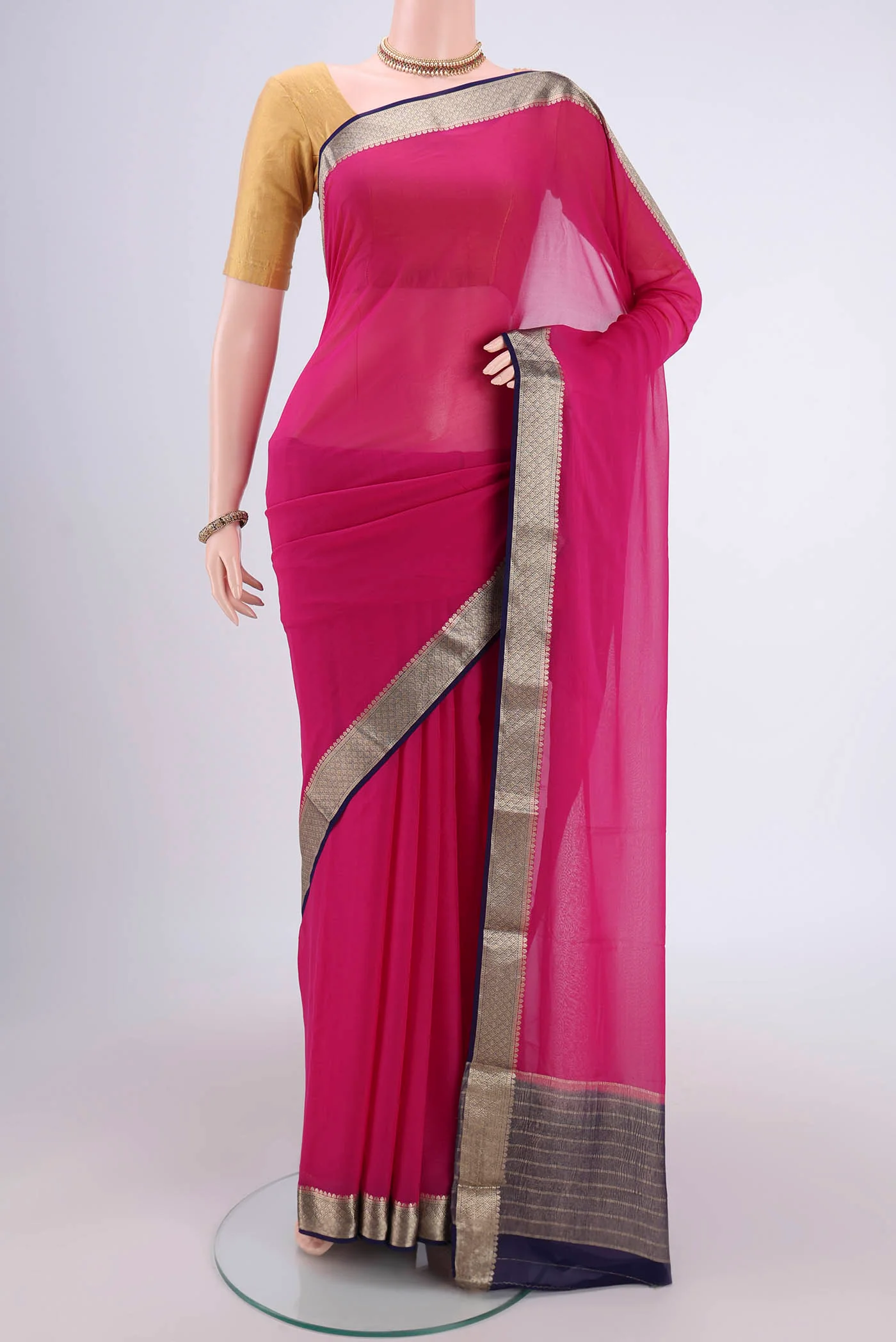 Pink Mysore Georgette Saree