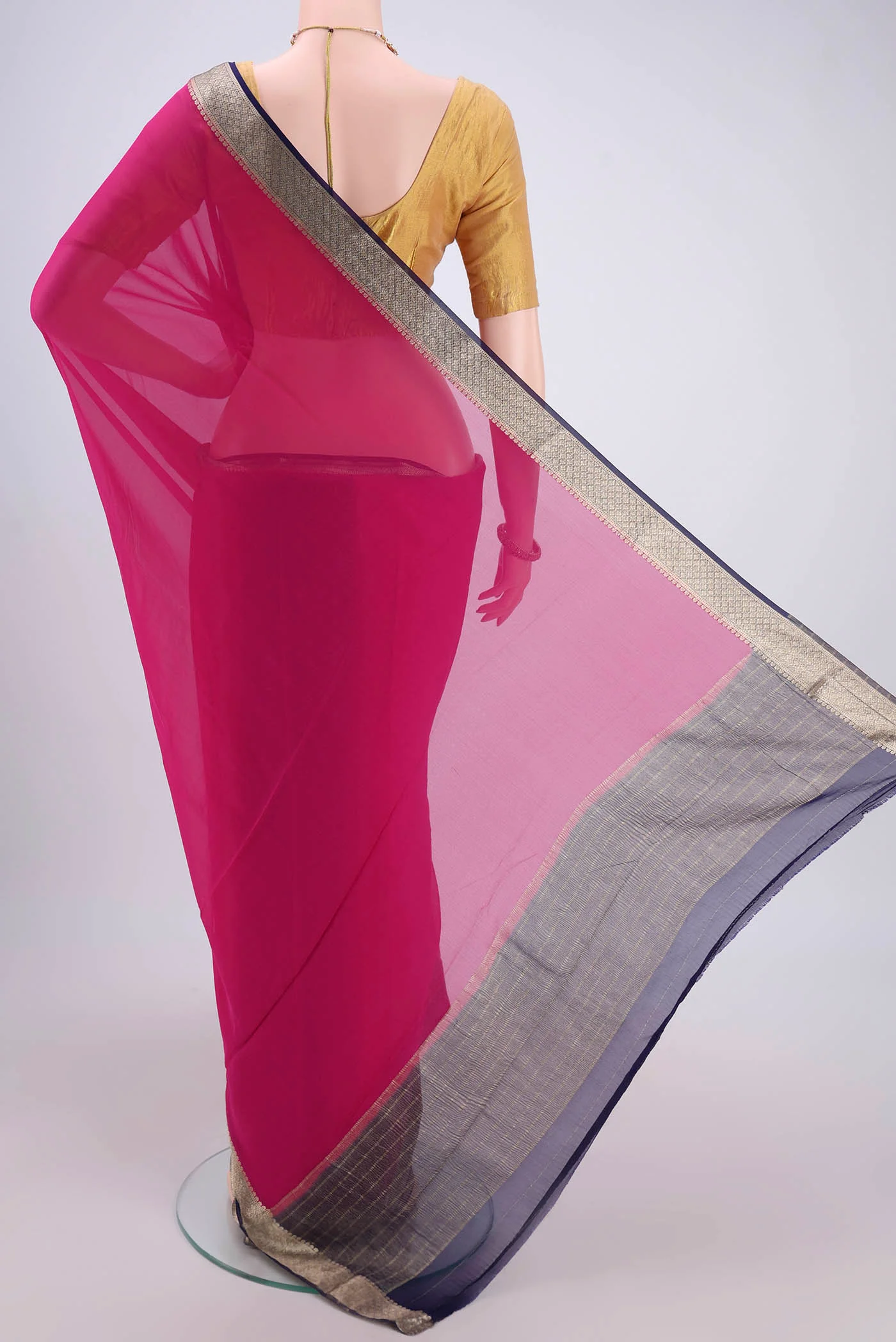 Pink Mysore Georgette Saree - Image 3